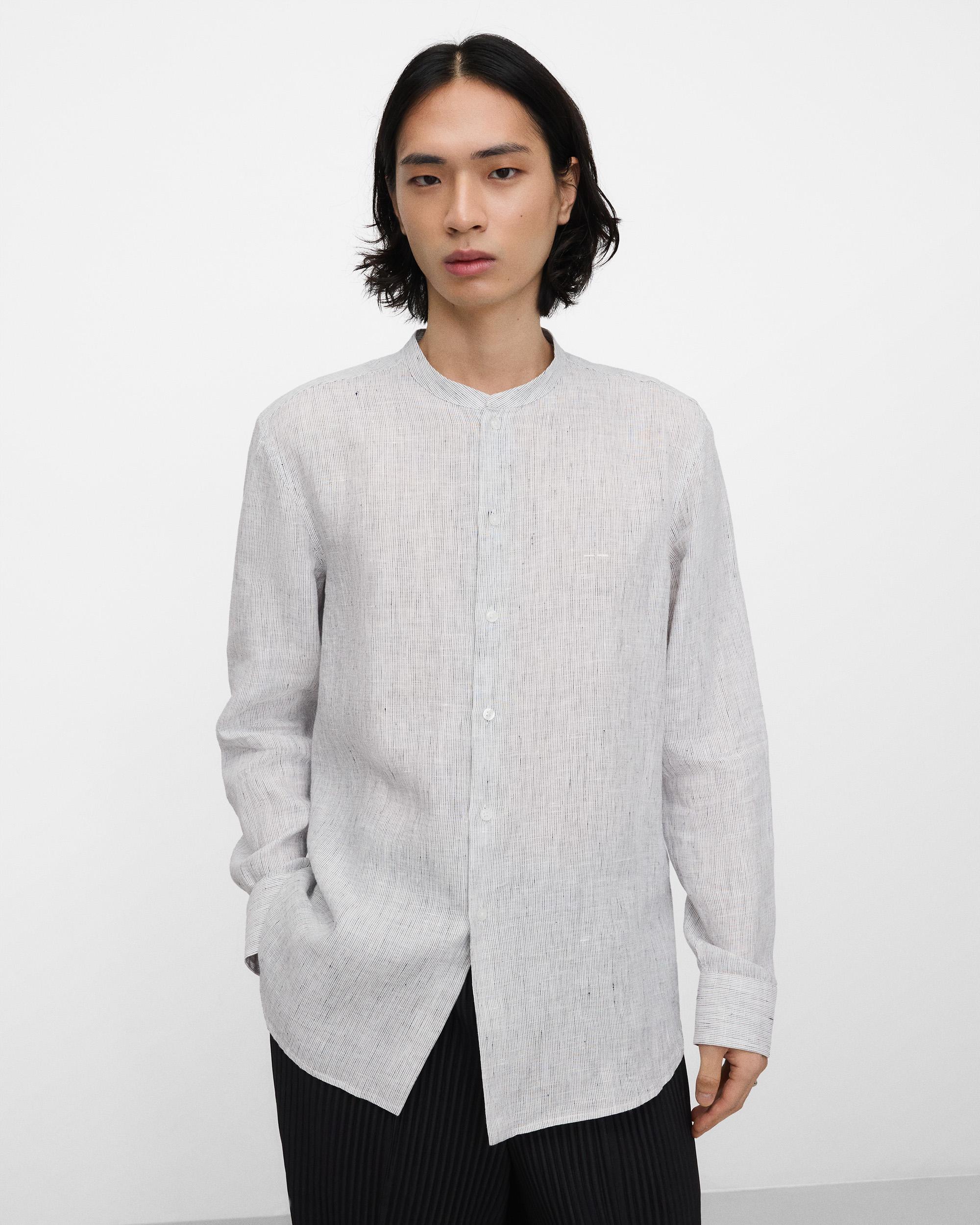 Camisa de Linho Regular Fit em Linho Europeu Azul/Branco-1