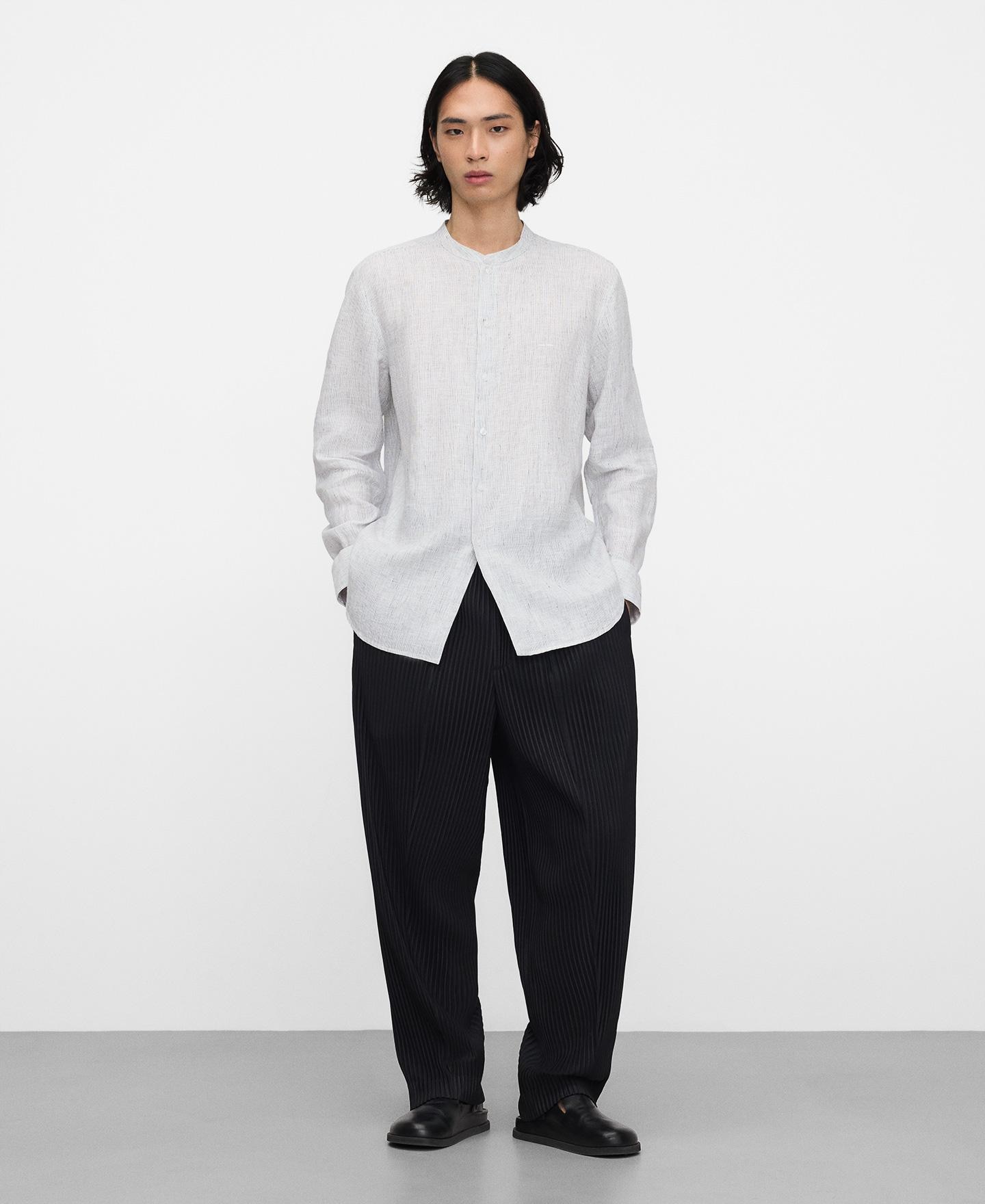 Camisa de Linho Regular Fit em Linho Europeu Azul/Branco-2