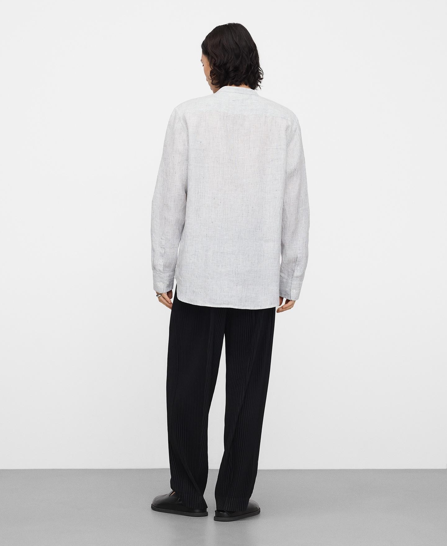 Camisa de Linho Regular Fit em Linho Europeu Azul/Branco-3
