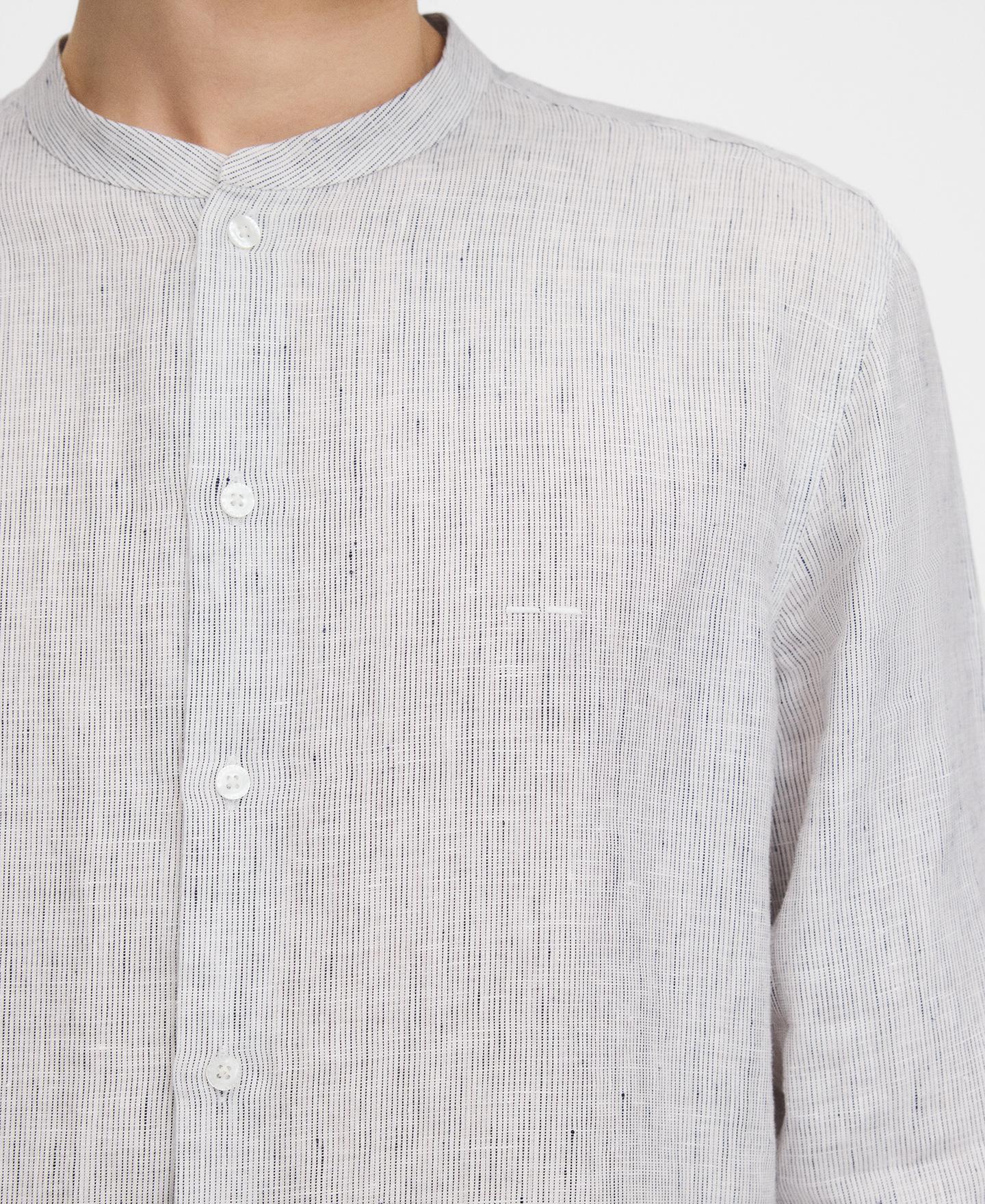 Camisa de Linho Regular Fit em Linho Europeu Azul/Branco-4