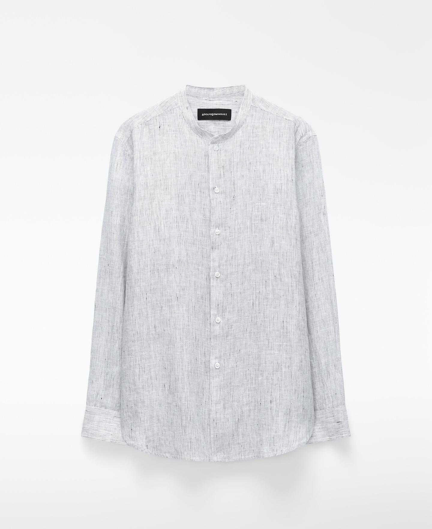 Camisa de Linho Regular Fit em Linho Europeu Azul/Branco-5