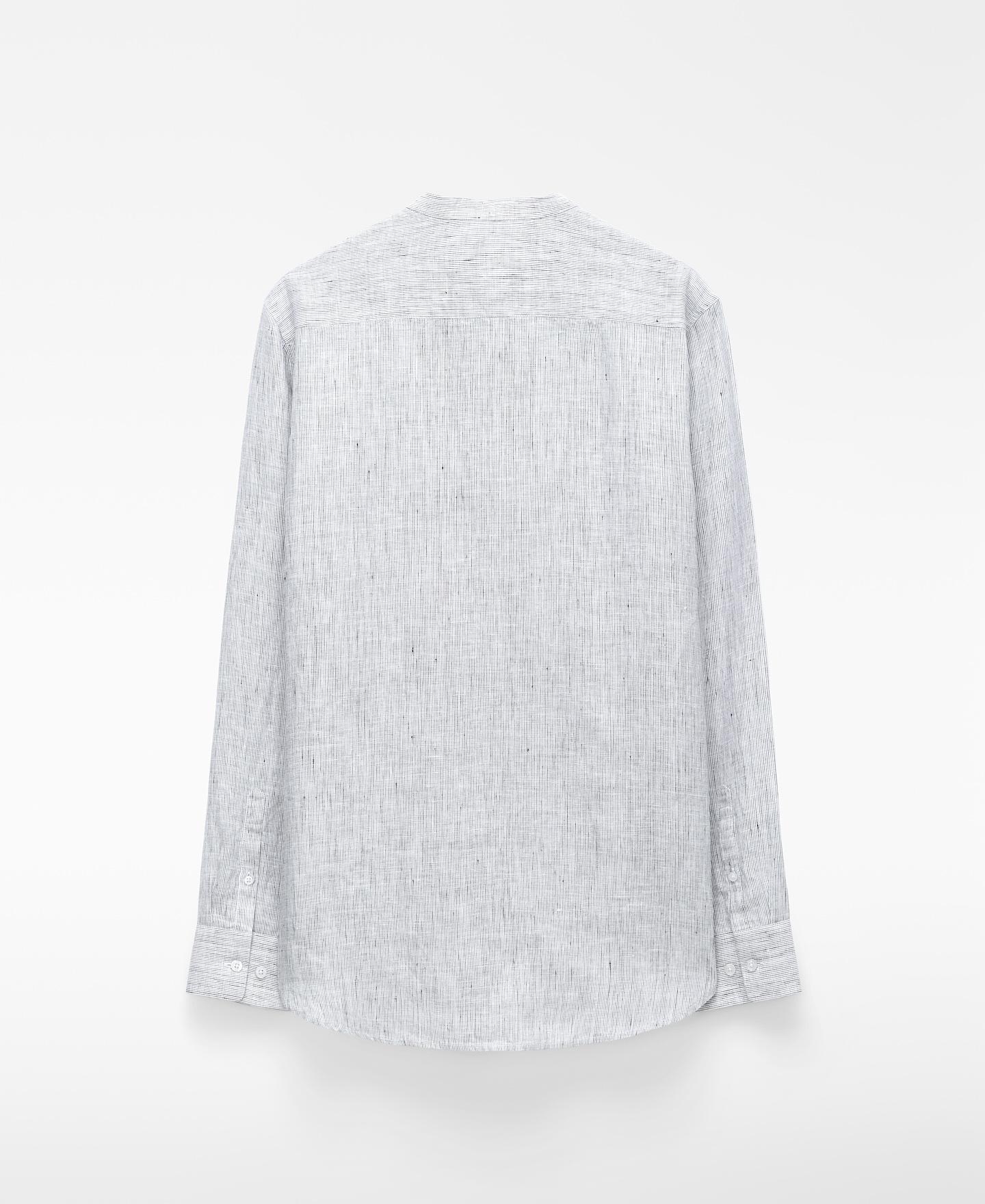 Camisa de Linho Regular Fit em Linho Europeu Azul/Branco-6