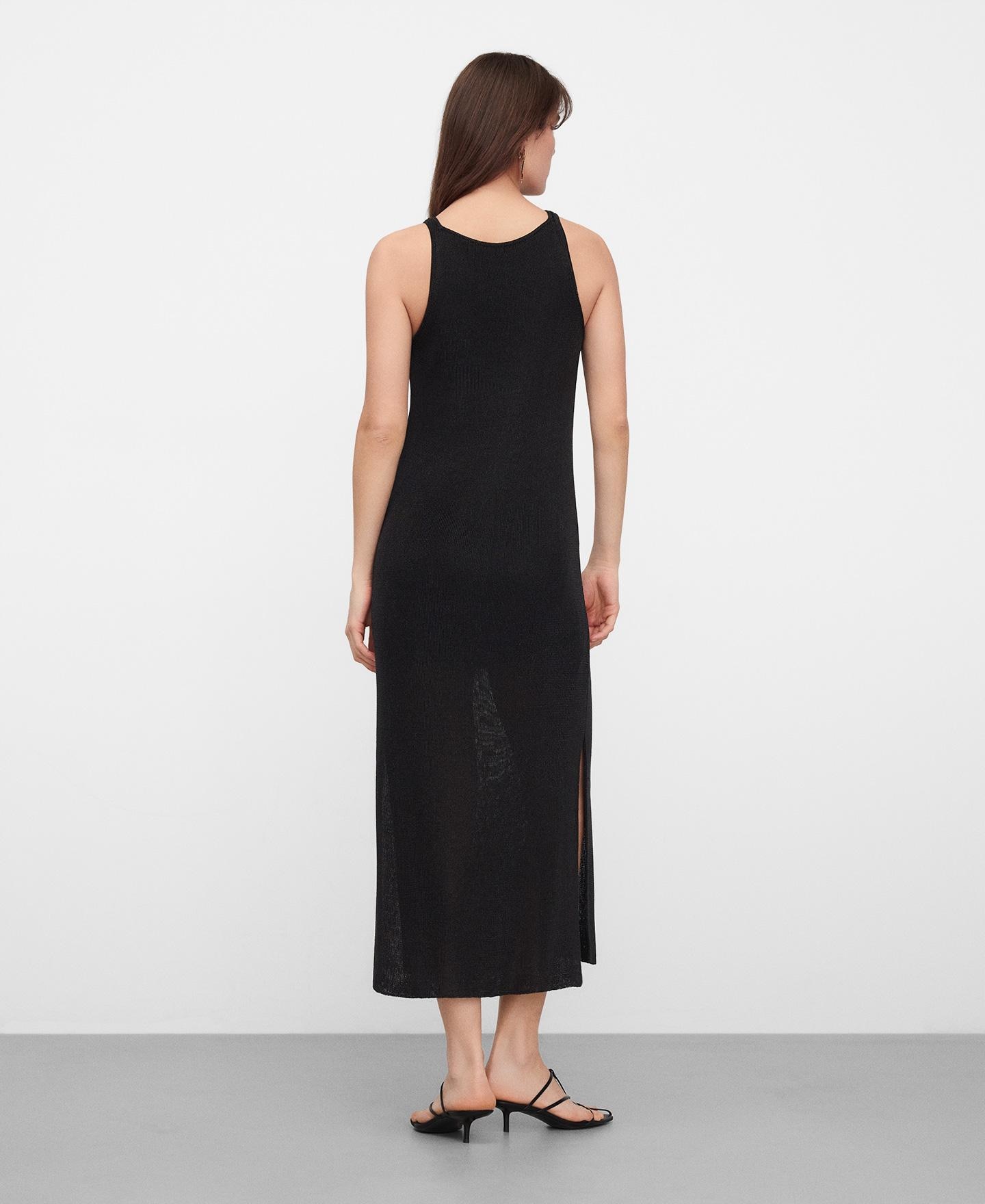 Vestido Comprido em Malha Metalizada Preto-3