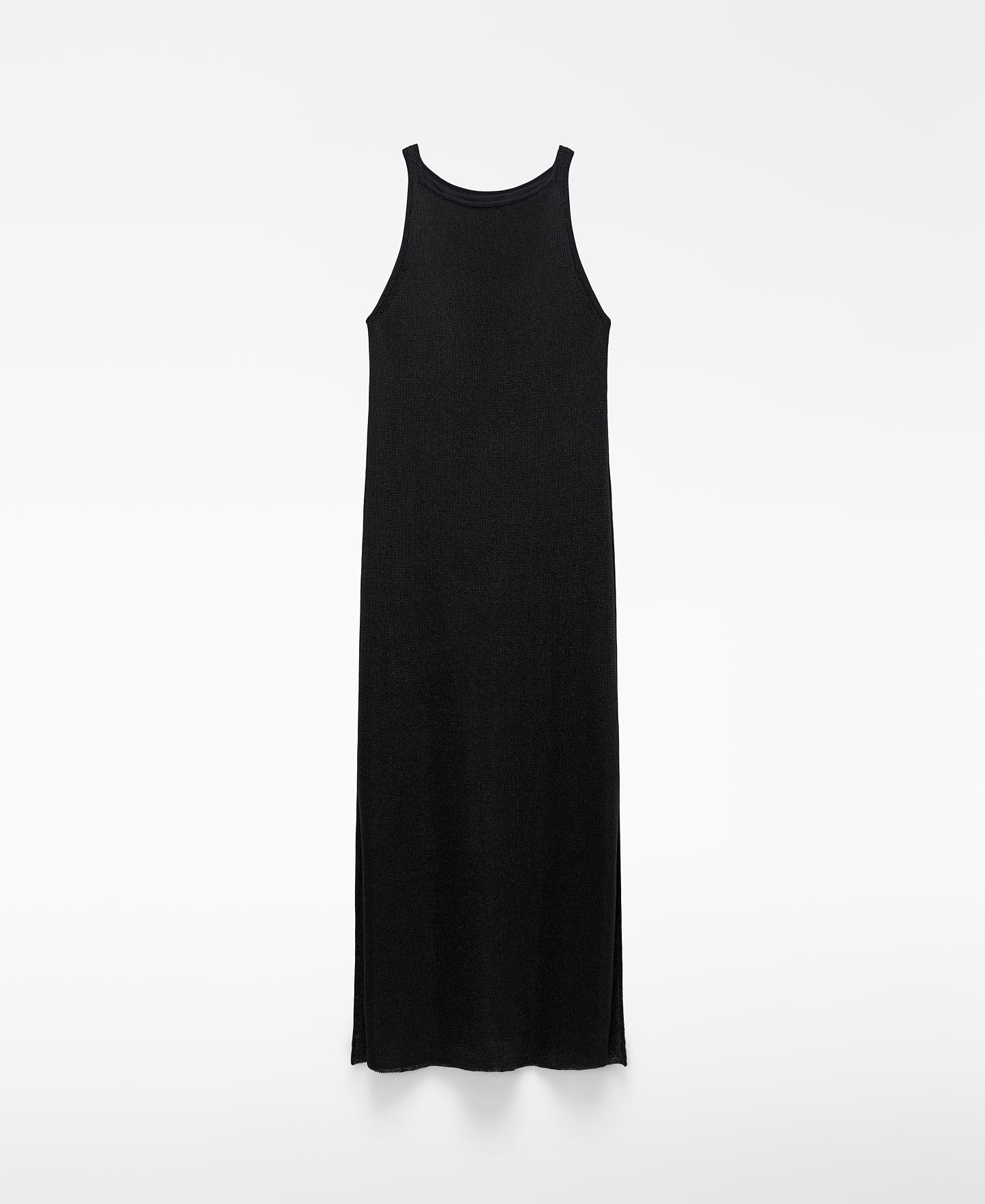 Vestido Comprido em Malha Metalizada Preto-5