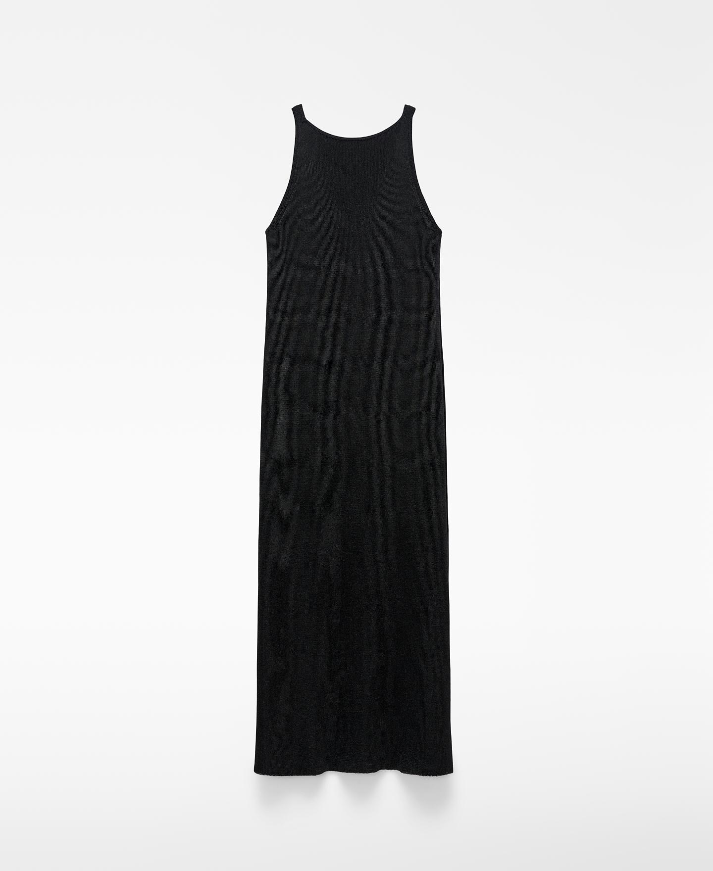 Vestido Comprido em Malha Metalizada Preto-6