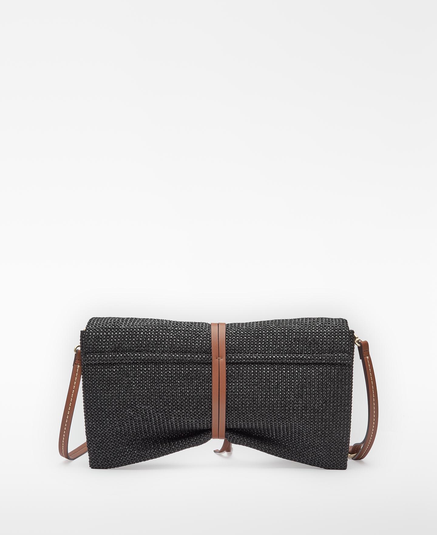 Mala de Festa Clutch com Textura de Ráfia Preto-2