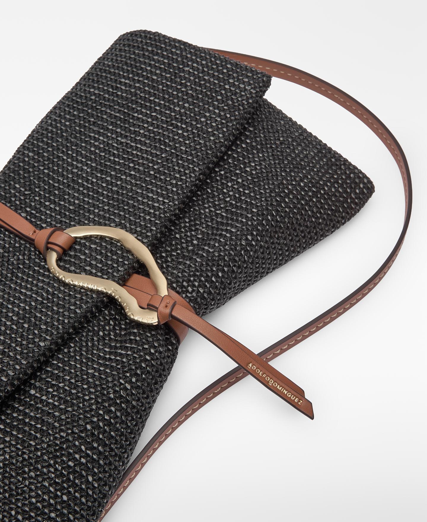 Mala de Festa Clutch com Textura de Ráfia Preto-3