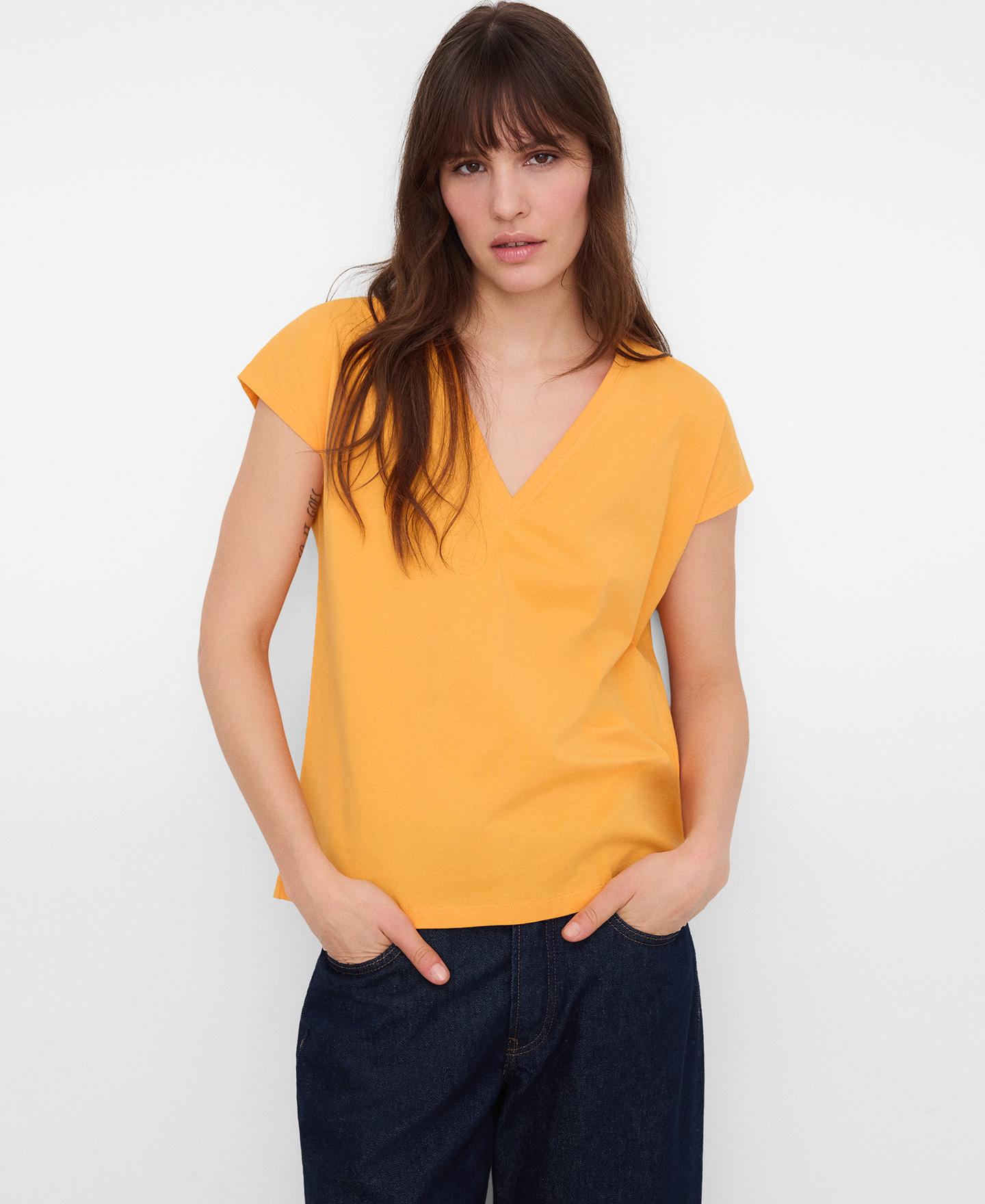 T-shirt com Corte a Direito em Pyratex® Algodão Espanhol Laranja-1
