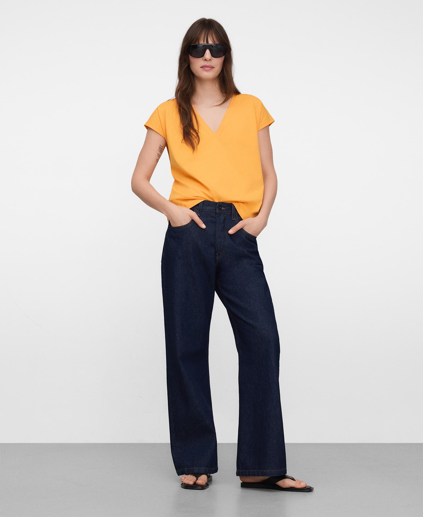 T-shirt com Corte a Direito em Pyratex® Algodão Espanhol Laranja-2