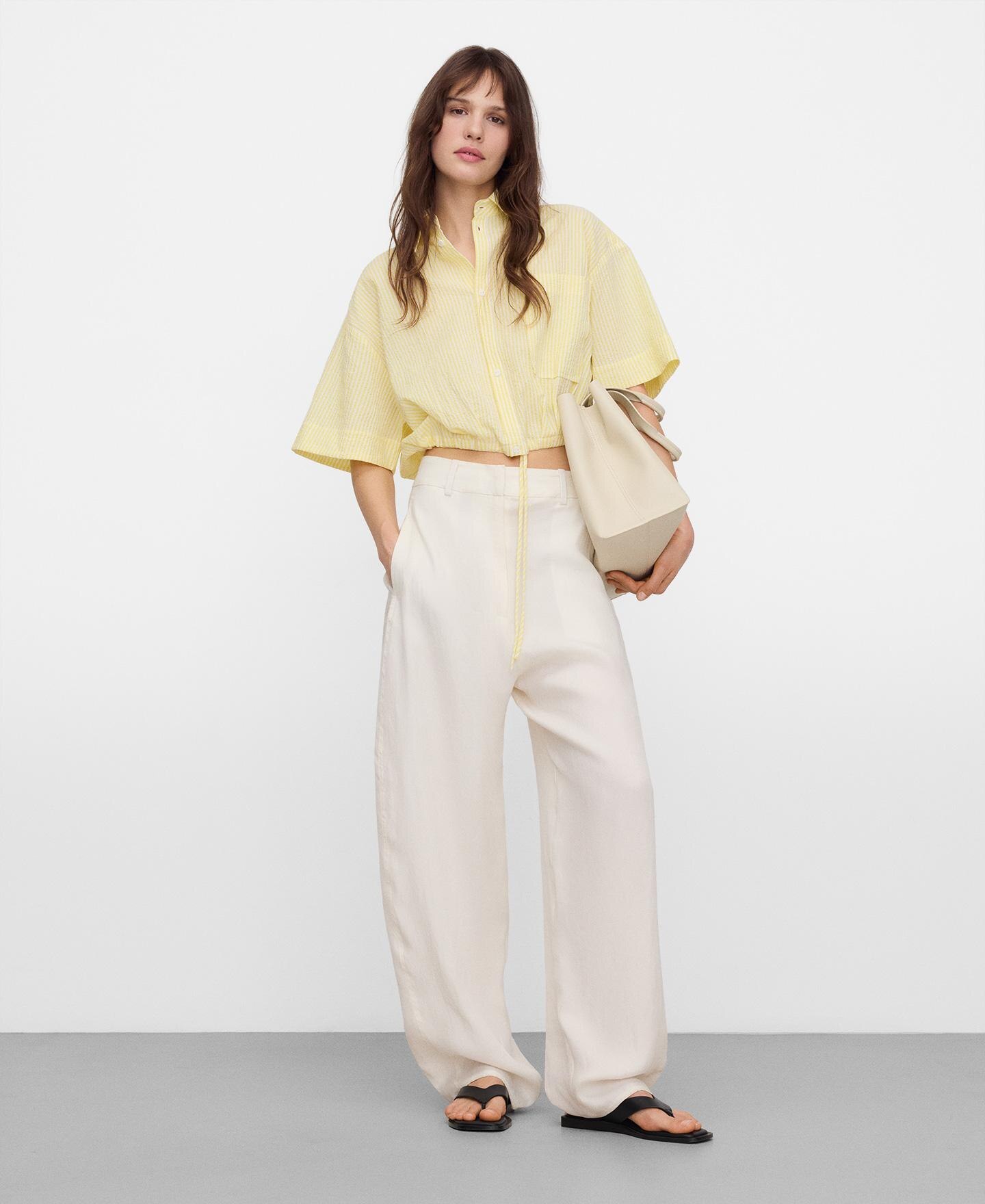 Camisa Boxy em Tecido Seersucker Amarelo-2