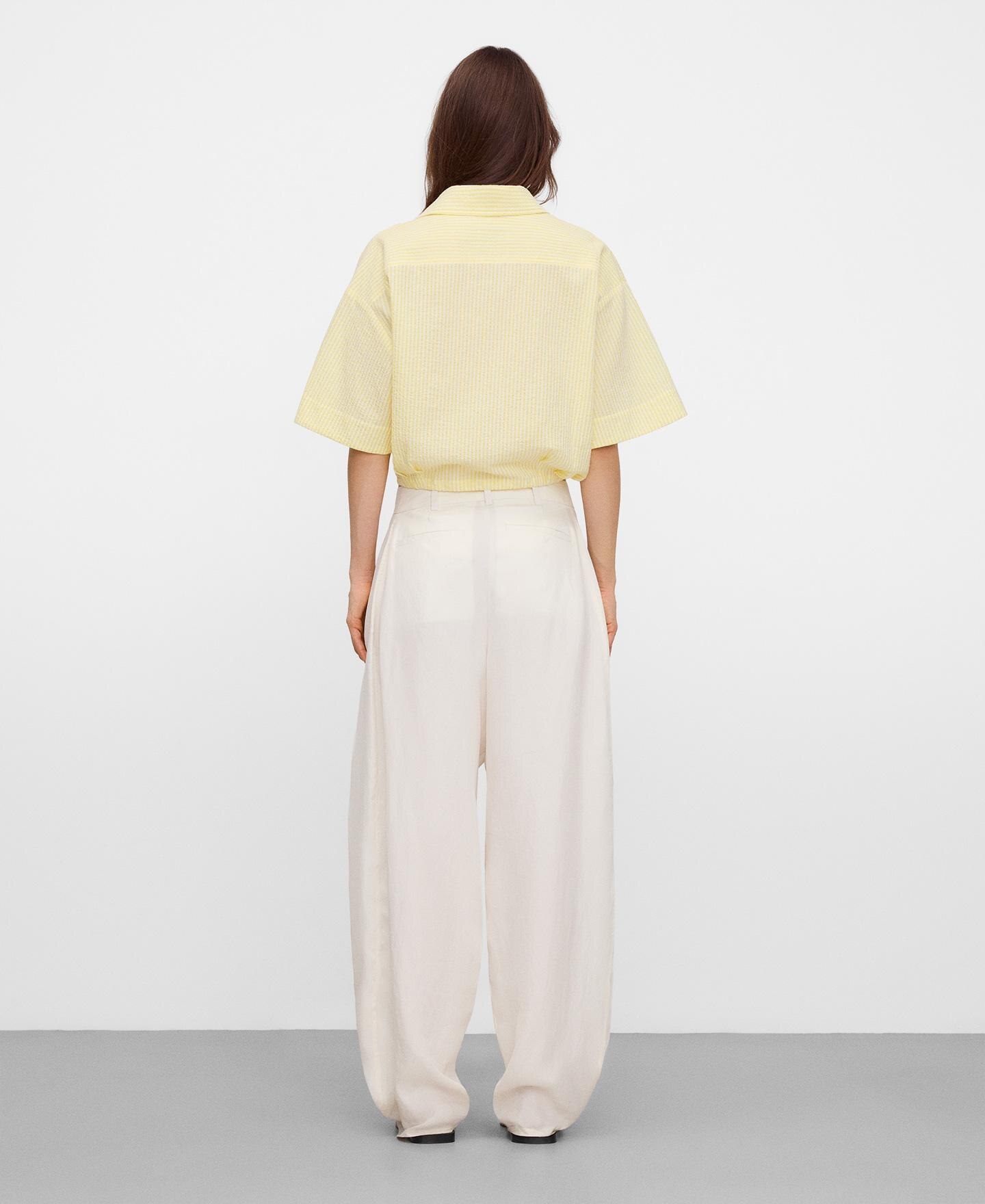 Camisa Boxy em Tecido Seersucker Amarelo-3
