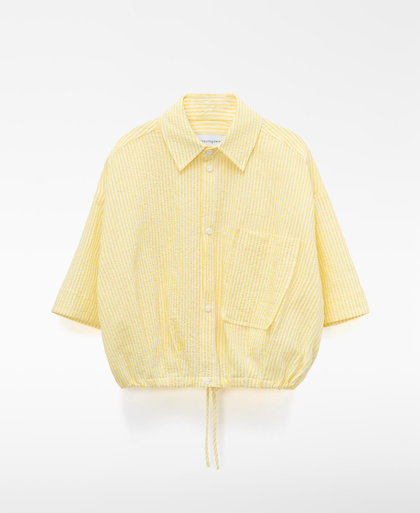 Camisa Boxy em Tecido Seersucker Amarelo-5