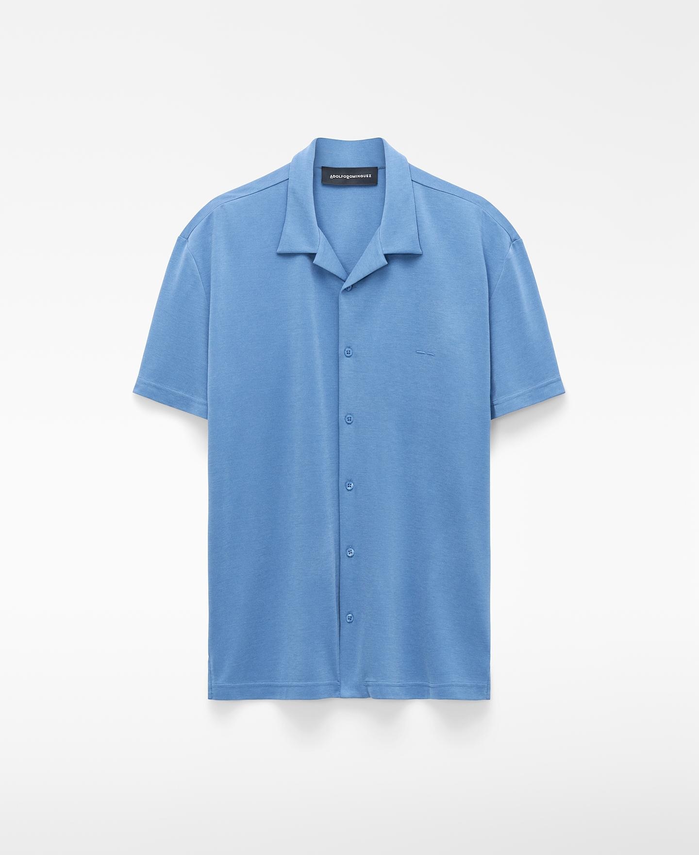 Camisa com Gola Bowling Azul-5