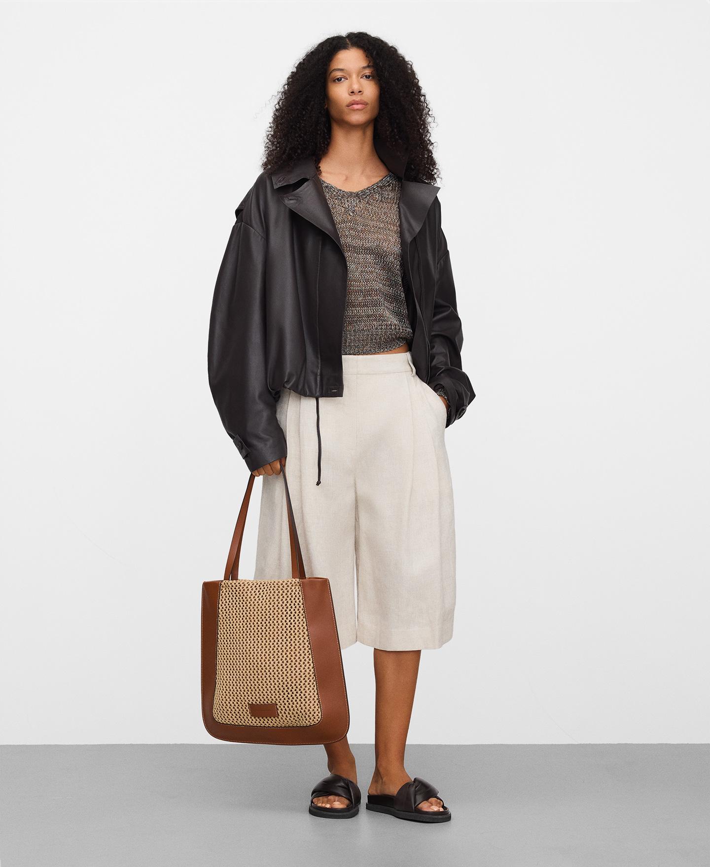 Shopper Vertical Dorna com Textura de Ráfia Natural-5