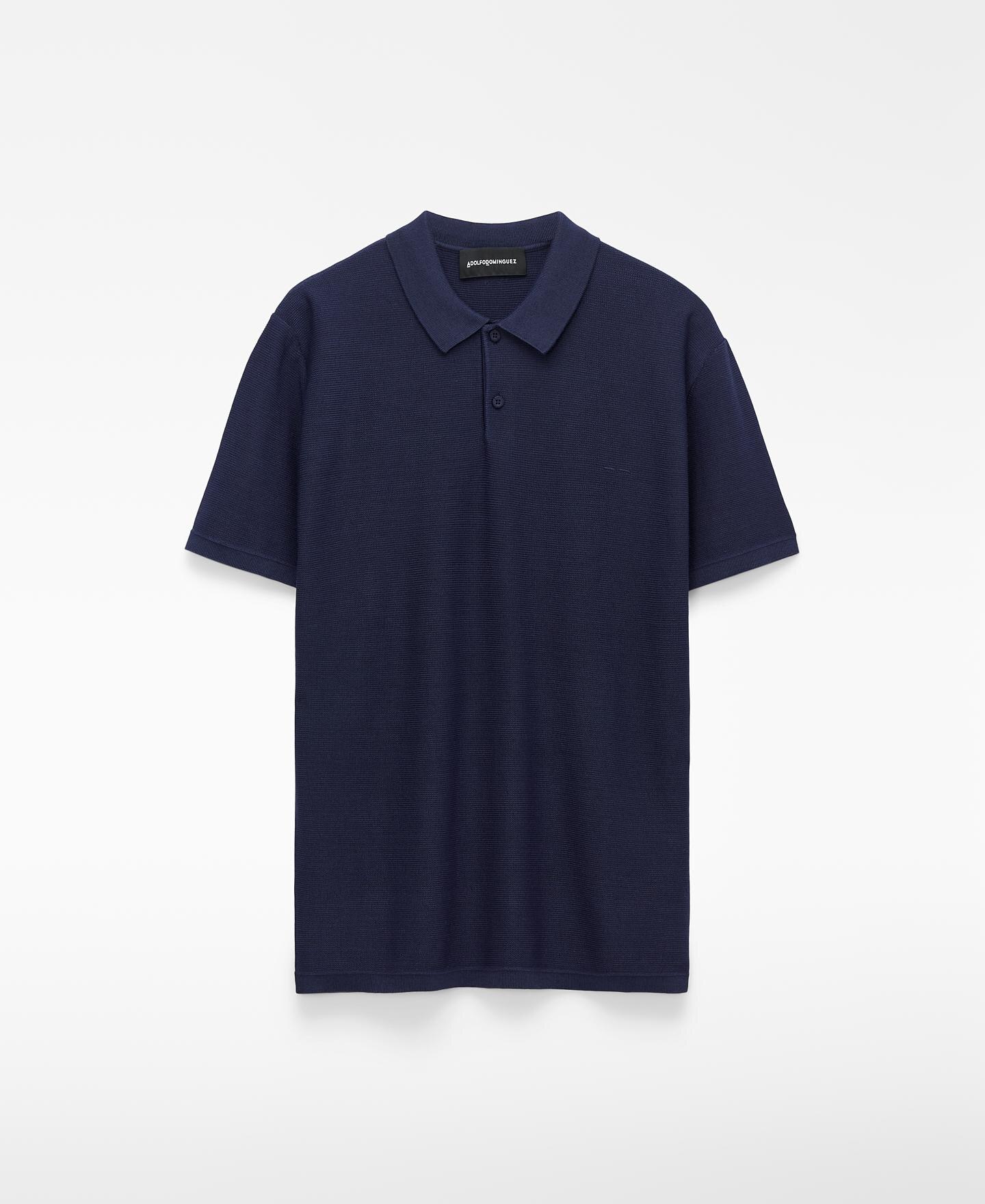 Polo de Manga Curta Regular Fit em Malha Estrutura Azul-marinho-5
