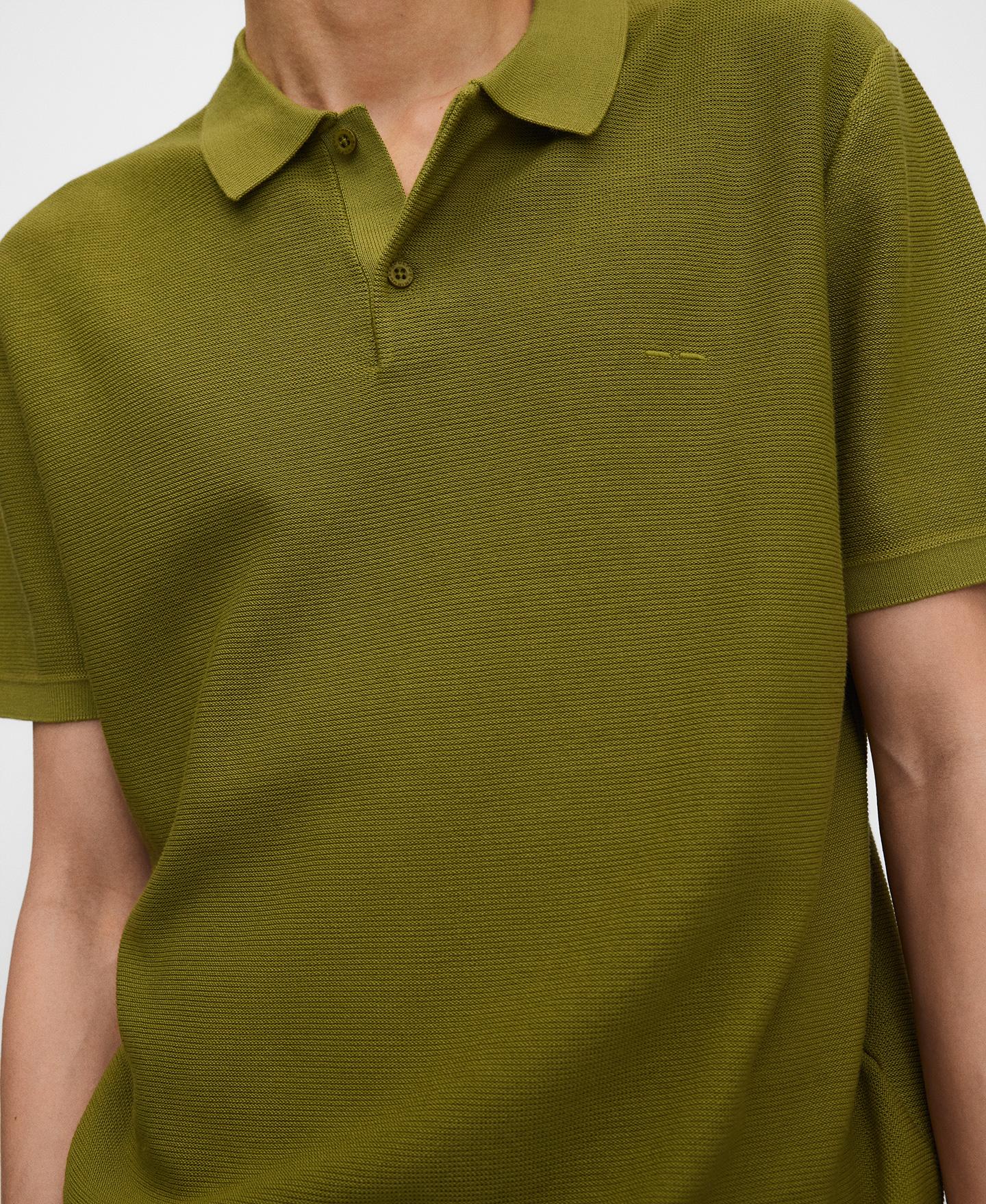 Polo de Manga Curta Regular Fit em Malha Estruturada Verde Azeitona-4