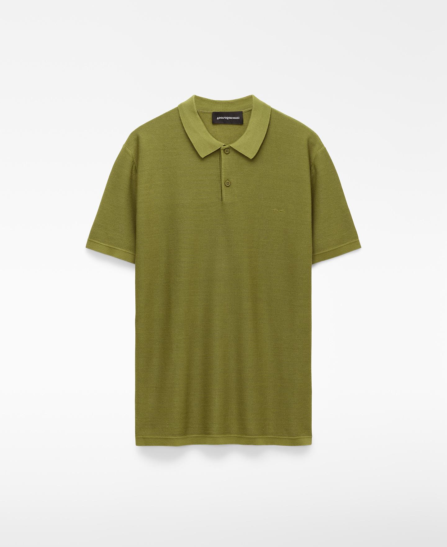 Polo de Manga Curta Regular Fit em Malha Estruturada Verde Azeitona-5