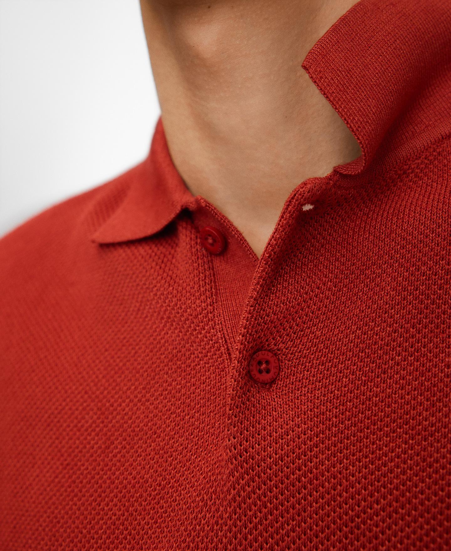 Polo de Manga Curta Regular Fit em Malha Estruturada Telha-4