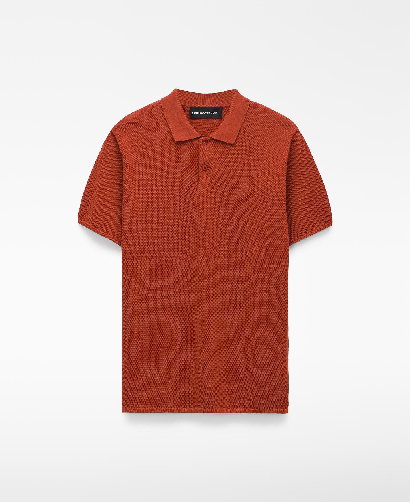 Polo de Manga Curta Regular Fit em Malha Estruturada Telha-5