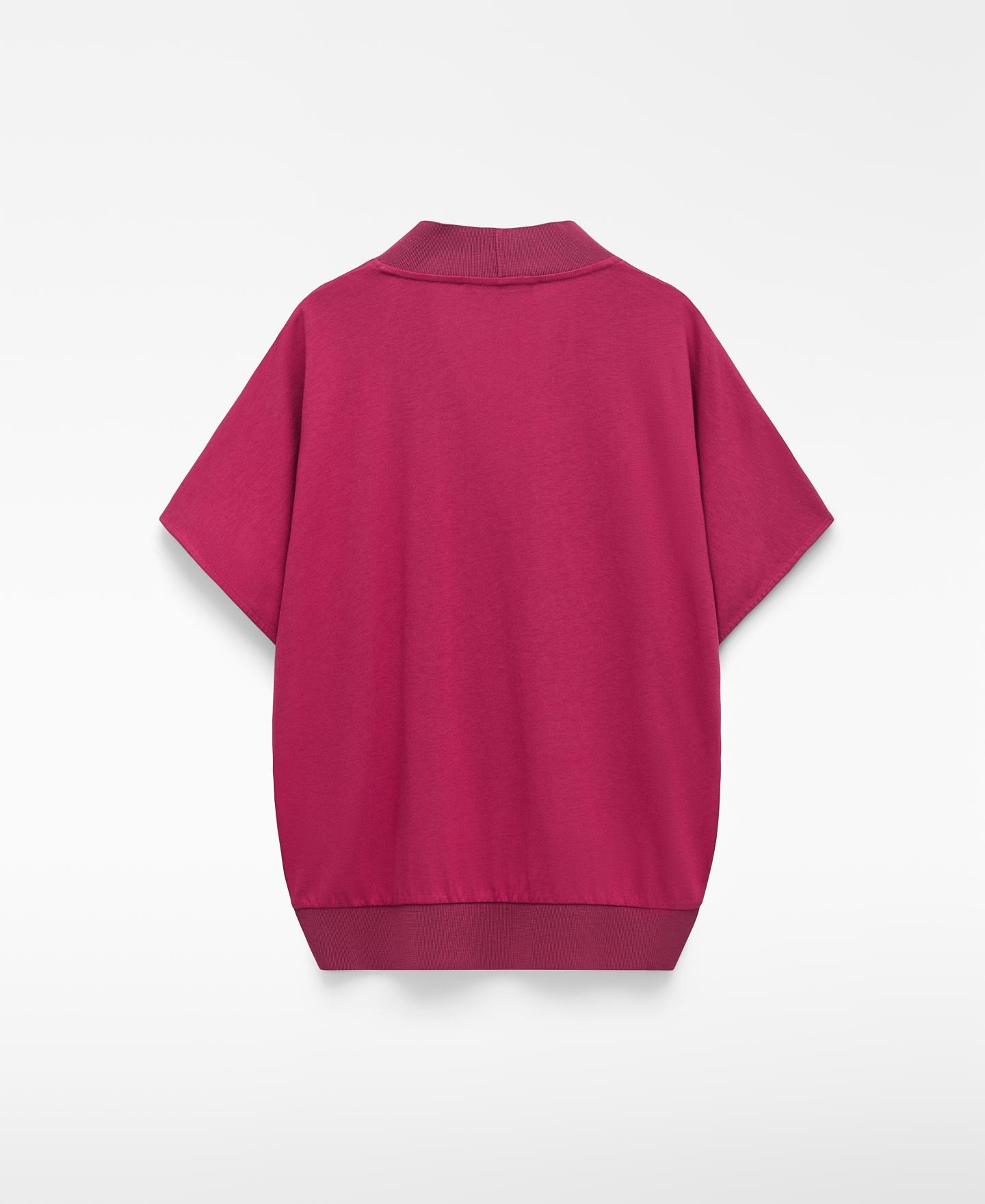 T-shirt de Tecido Duplo com Gola em V Vermelho-5