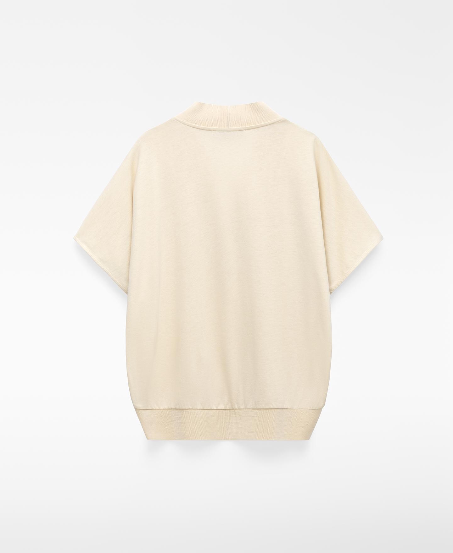 T-shirt de Tecido Duplo com Gola em V Bege-6