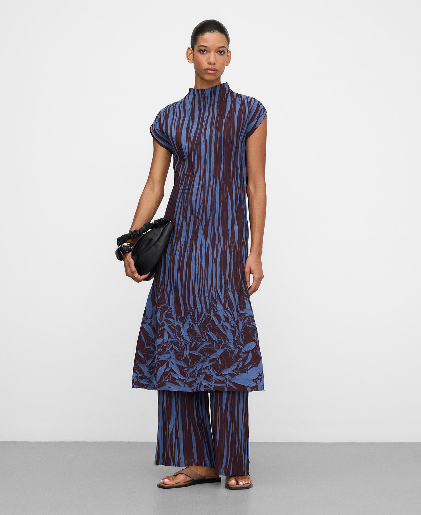 Vestido Midi Bicolor com Plissado Irregular Bicolor-2