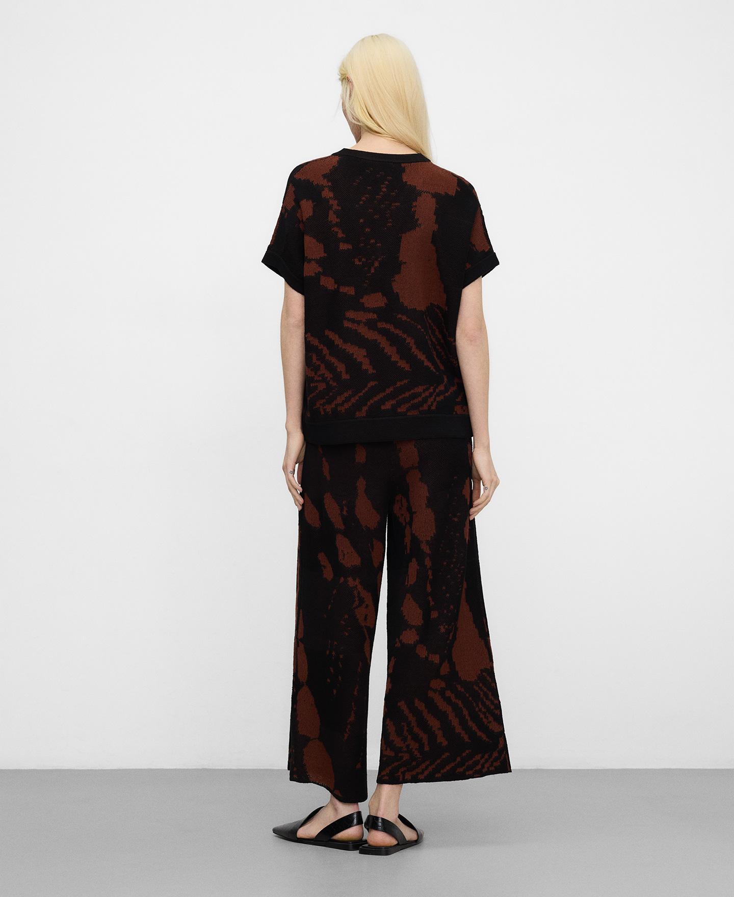 Calças Retas em Malha Jacquard Preto-3