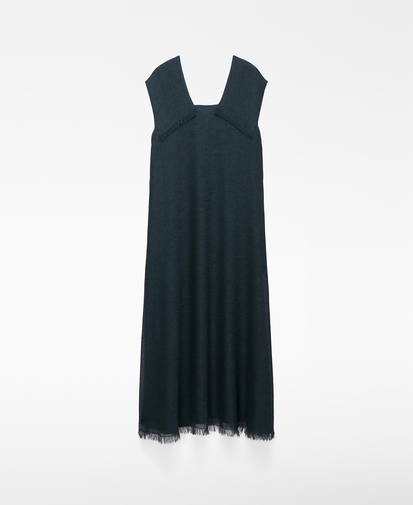 Vestido Comprido em Tweed Desfiado Verde-escuro-5