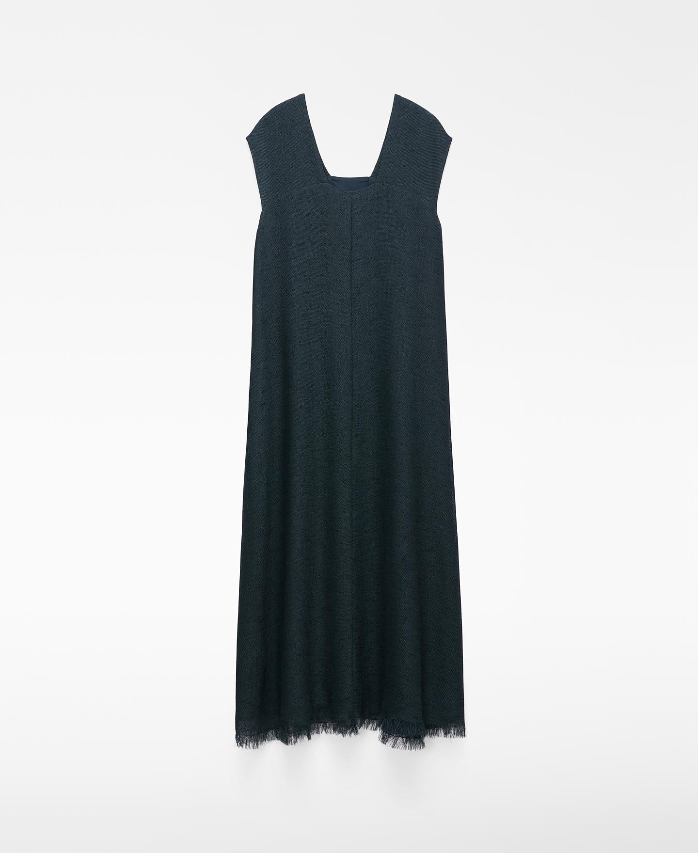 Vestido Comprido em Tweed Desfiado Verde-escuro-6