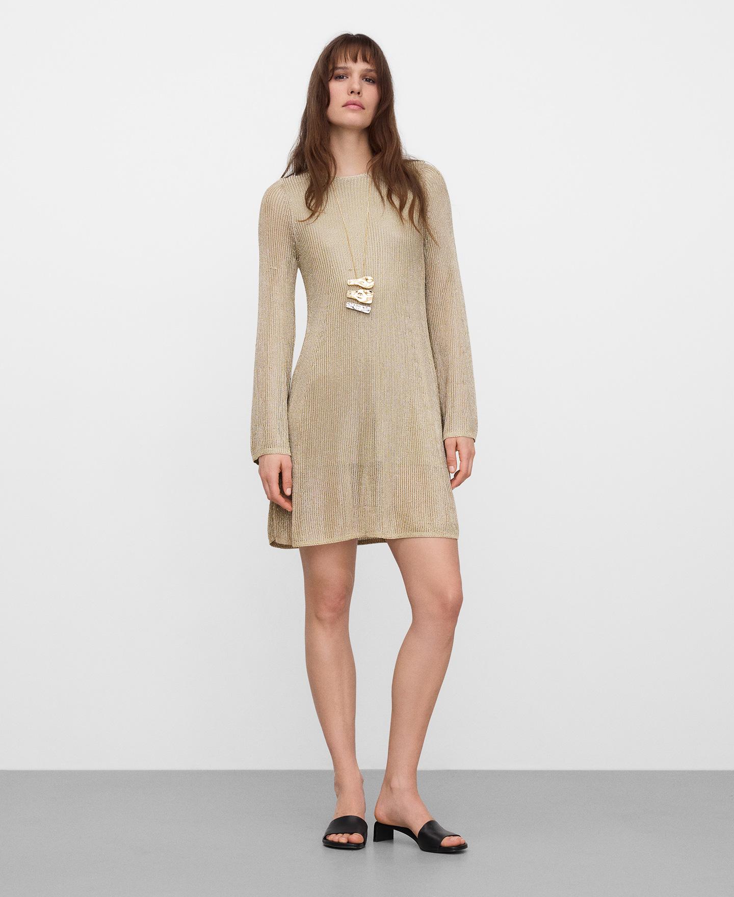 Vestido Curto em Malha Metalizada Dourado-2