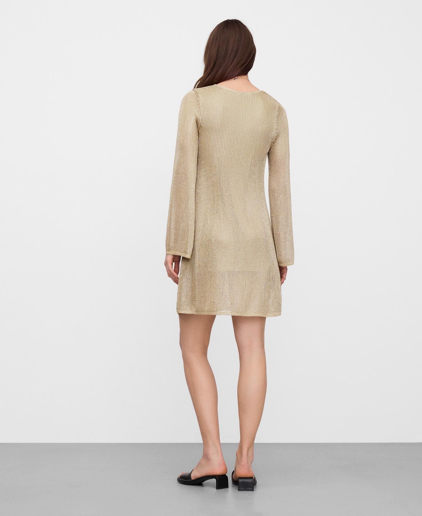 Vestido Curto em Malha Metalizada Dourado-3