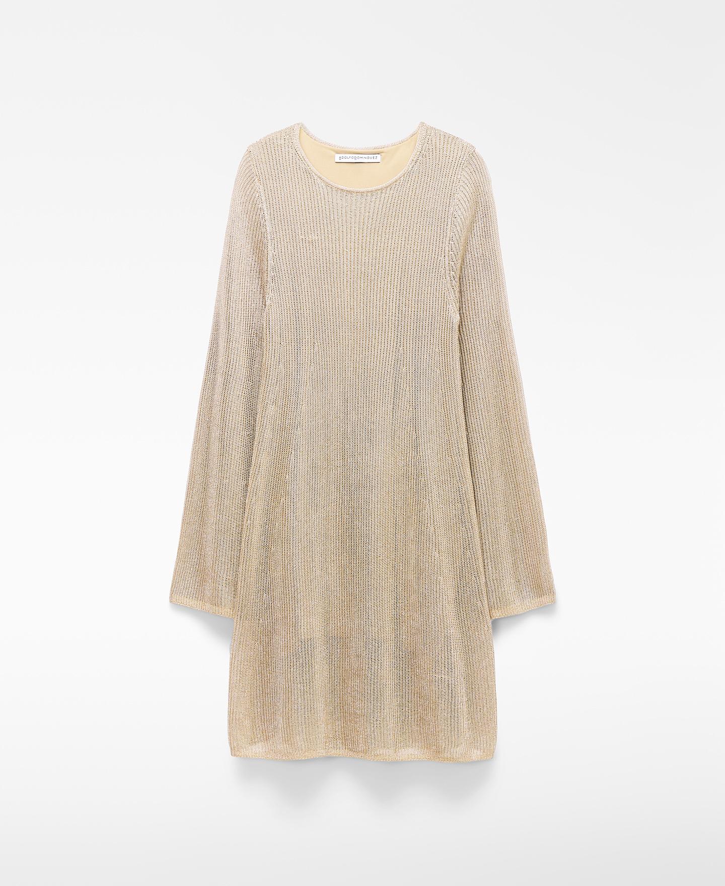 Vestido Curto em Malha Metalizada Dourado-5