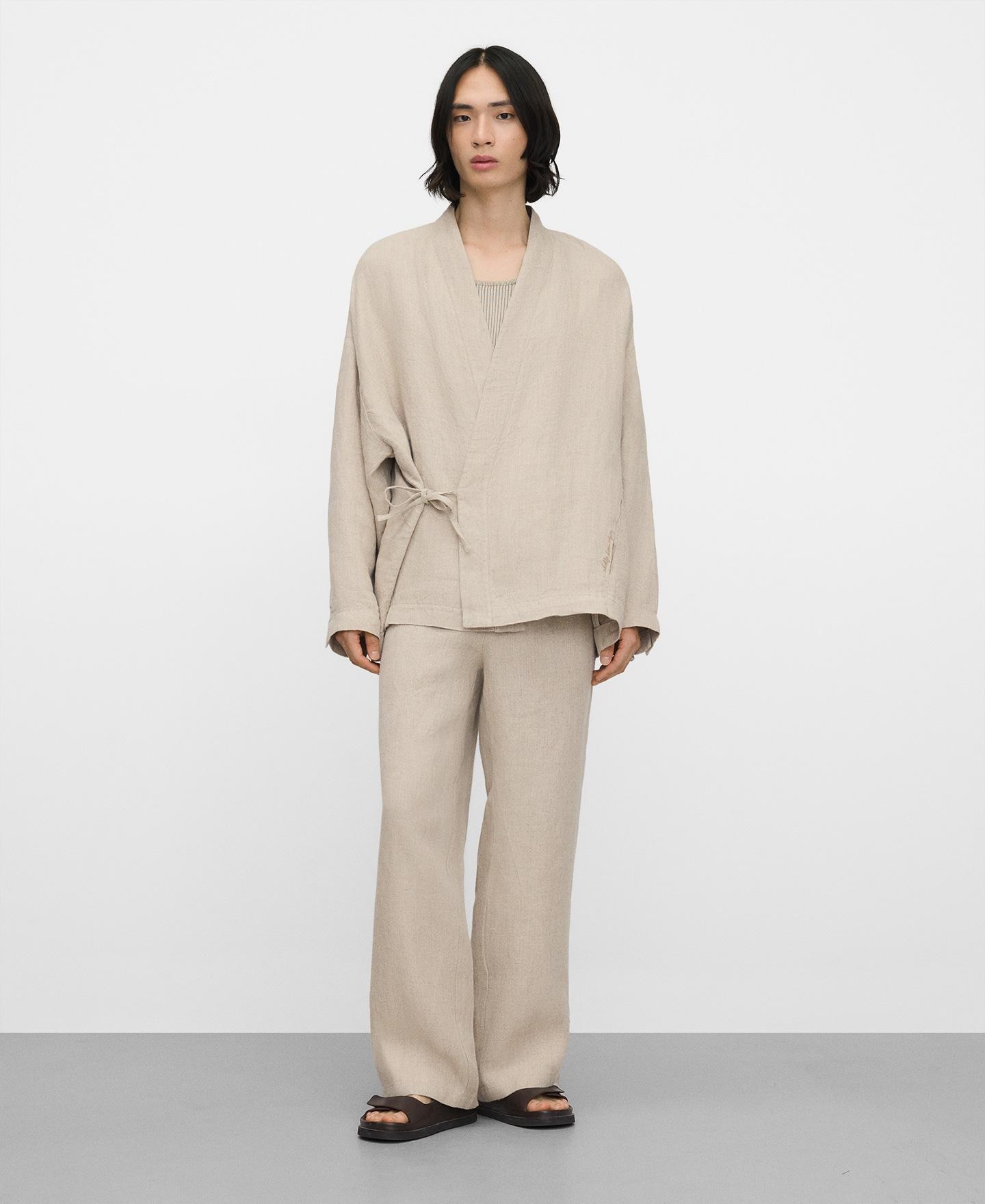 Blazer Tipo Kimono em Linho Europeu Natural-2