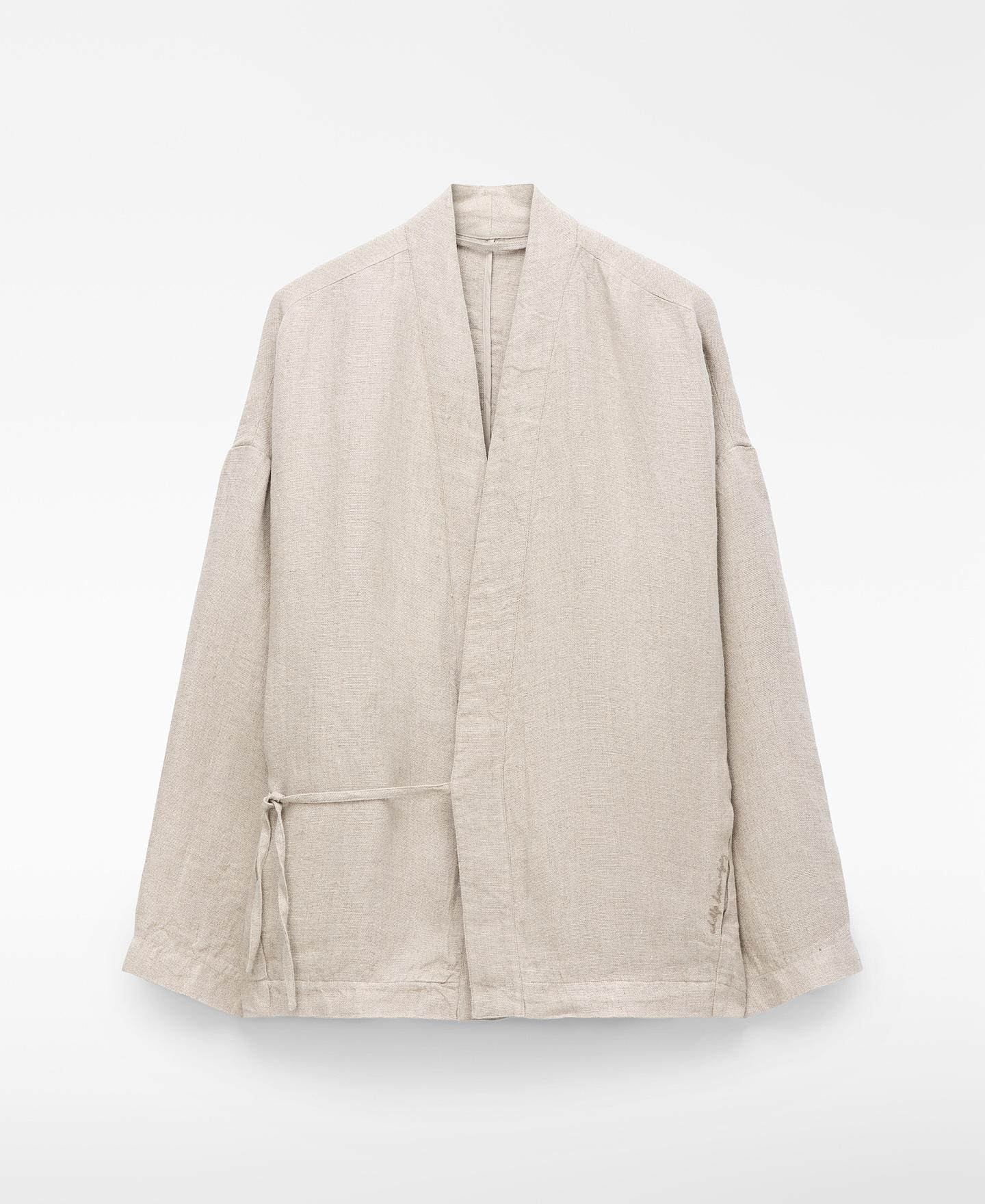 Blazer Tipo Kimono em Linho Europeu Natural-5