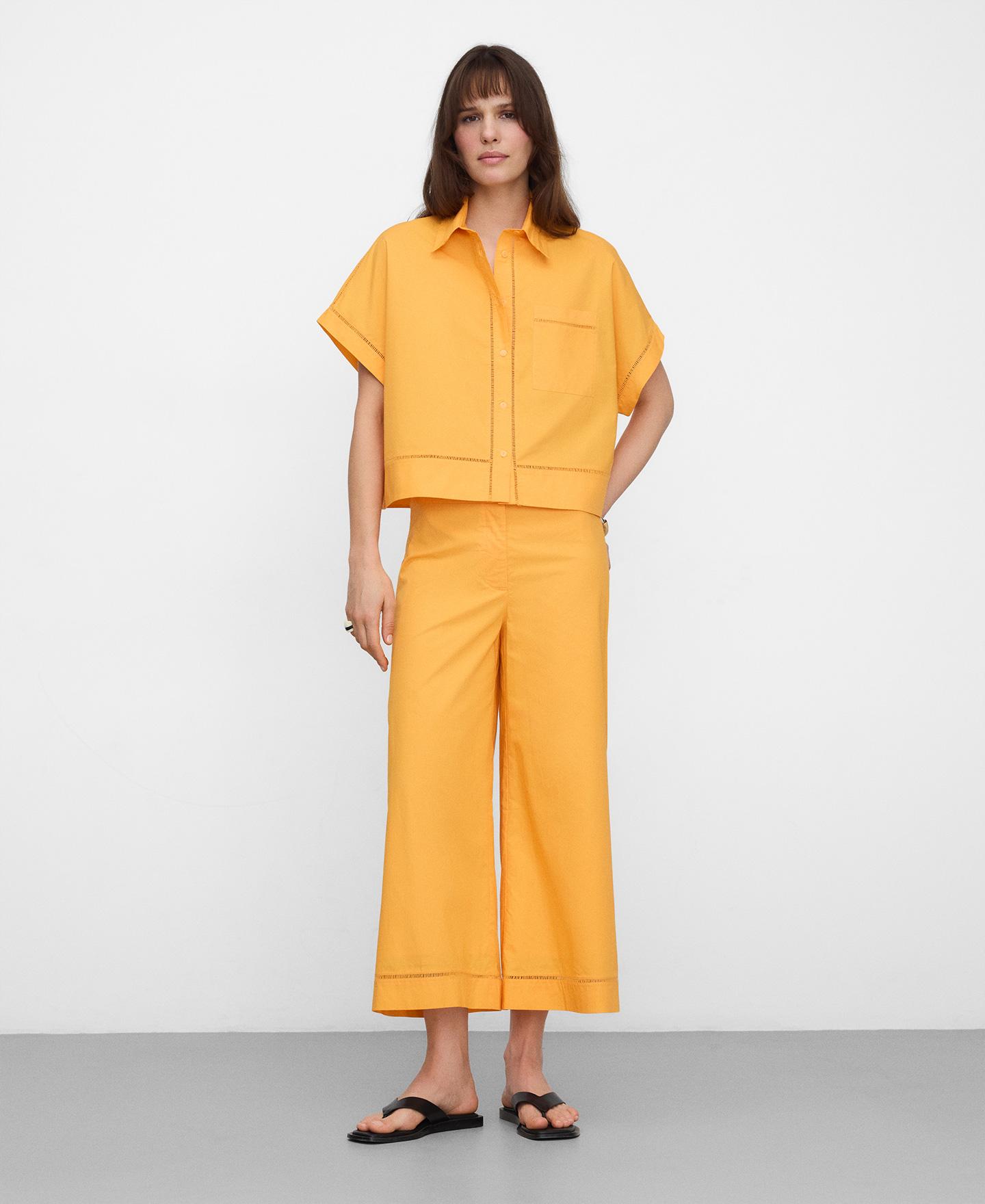 Camisa de Algodão com Entredós Laranja-2