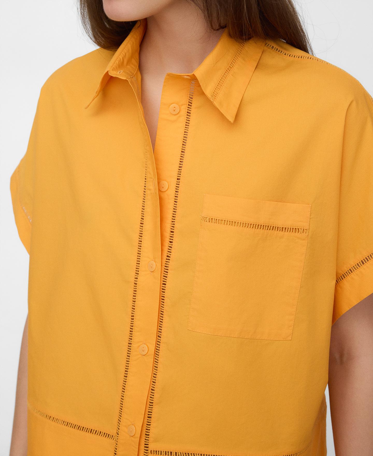 Camisa de Algodão com Entredós Laranja-4