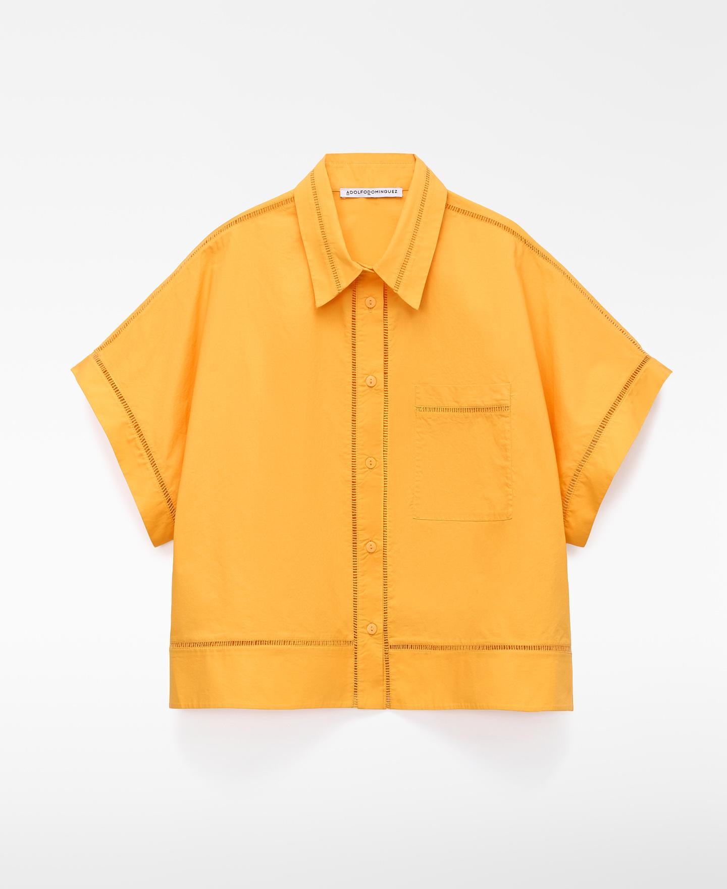 Camisa de Algodão com Entredós Laranja-5