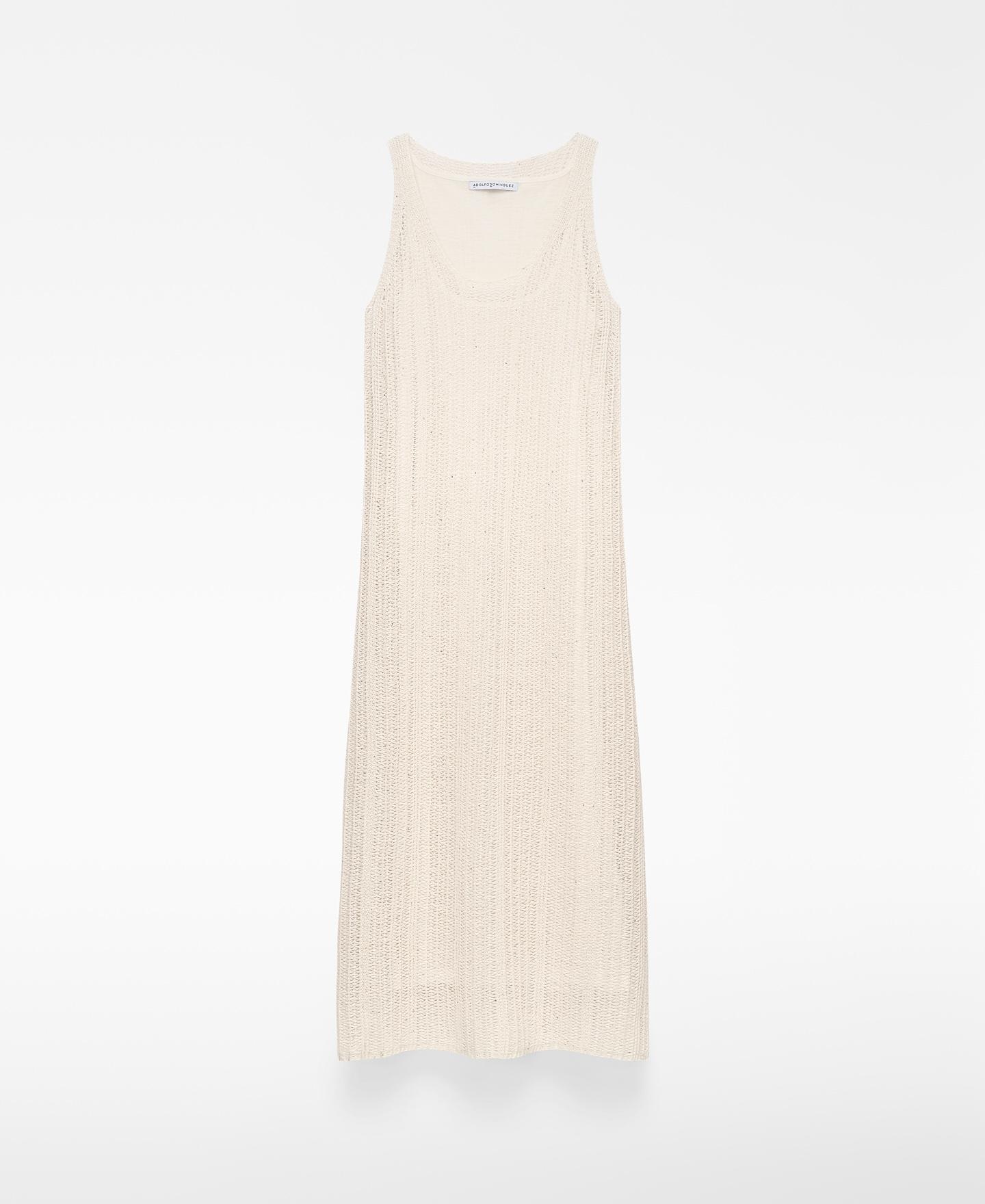 Vestido Comprido em Malha Perfurada Creme-5