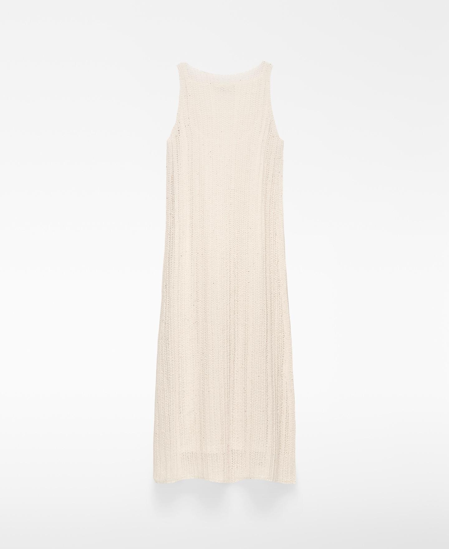 Vestido Comprido em Malha Perfurada Creme-6