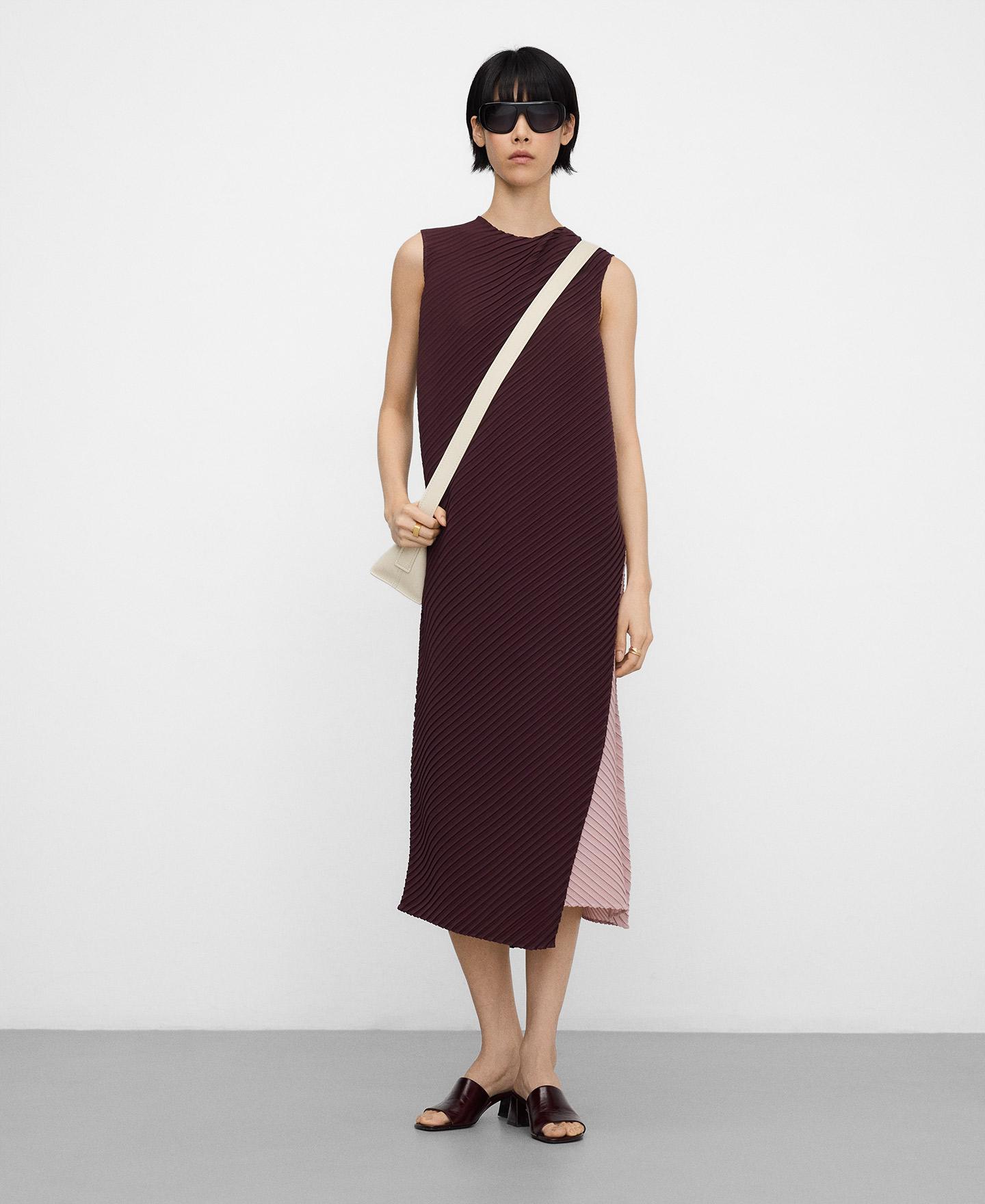 Vestido Midi em Tecido Crinkle com Peça Sobreposta Beringela-2