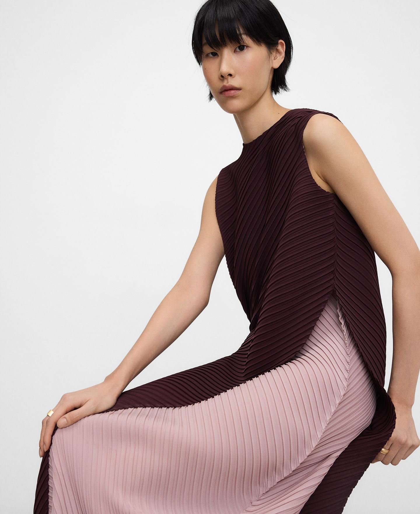 Vestido Midi em Tecido Crinkle com Peça Sobreposta Beringela-4
