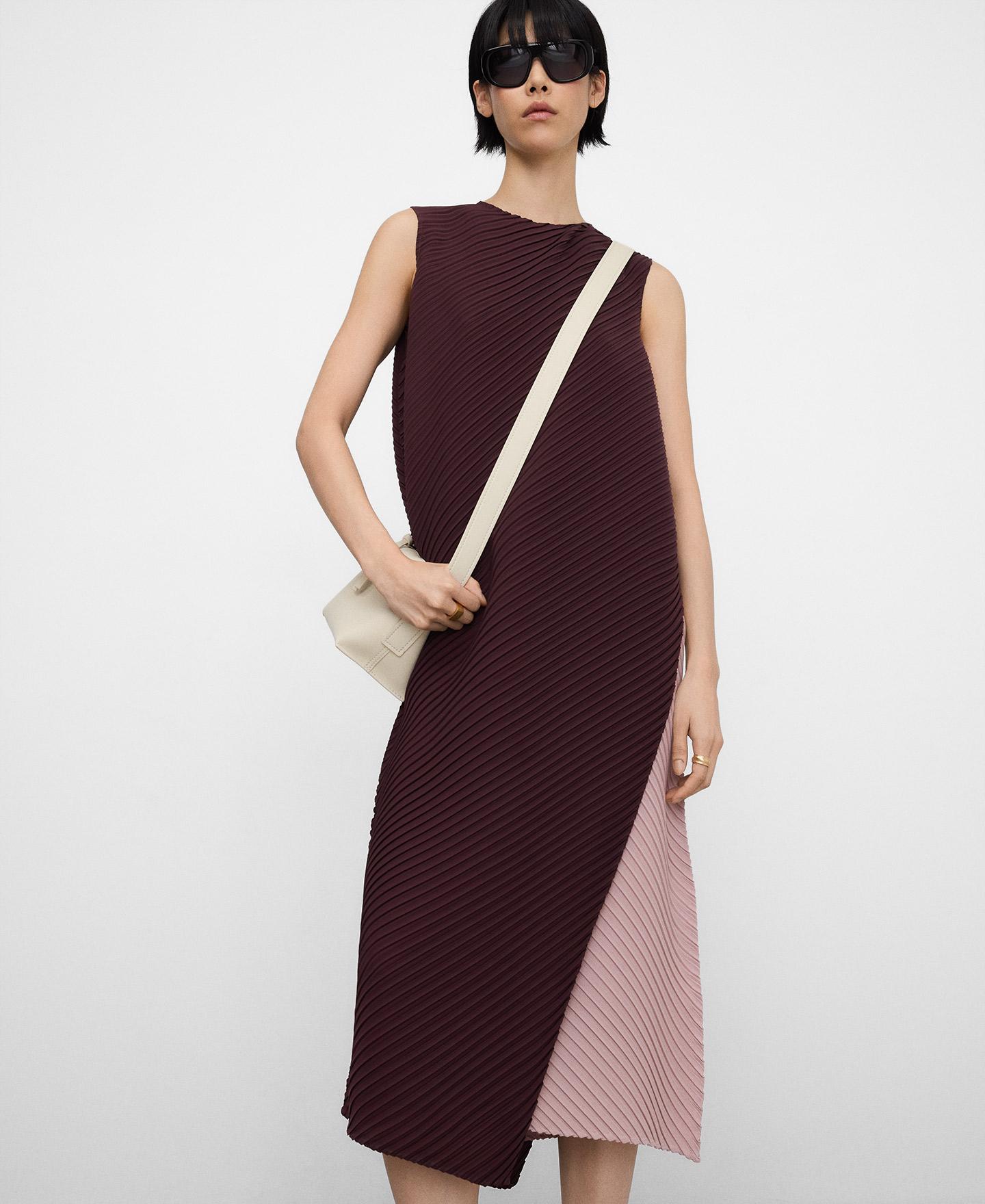 Vestido Midi em Tecido Crinkle com Peça Sobreposta Beringela-1