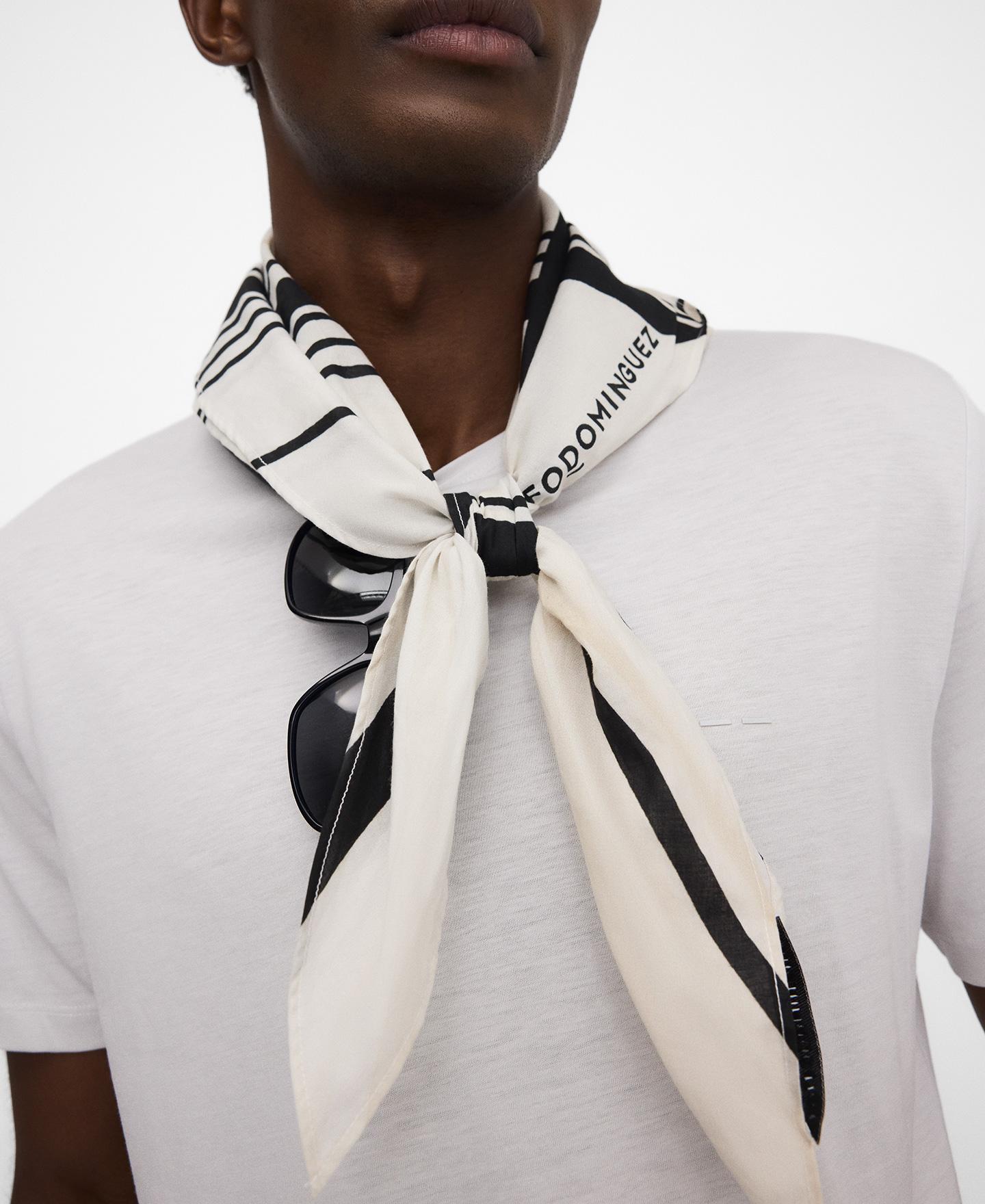 Écharpe Tipo Xaile de Algodão Estampado Branco / Preto-4