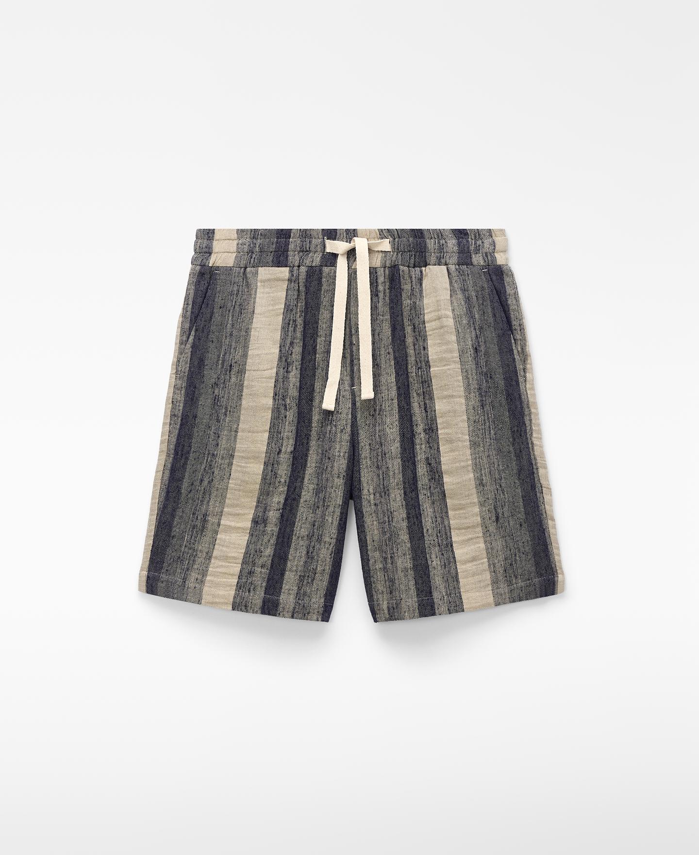 Bermudas Às Riscas com Cordão Azul/Cinzento-5