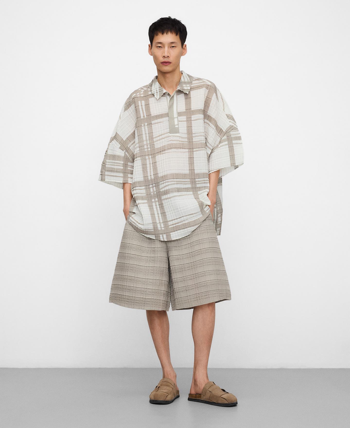 Bermudas Compridas em Crinkle Areia-2