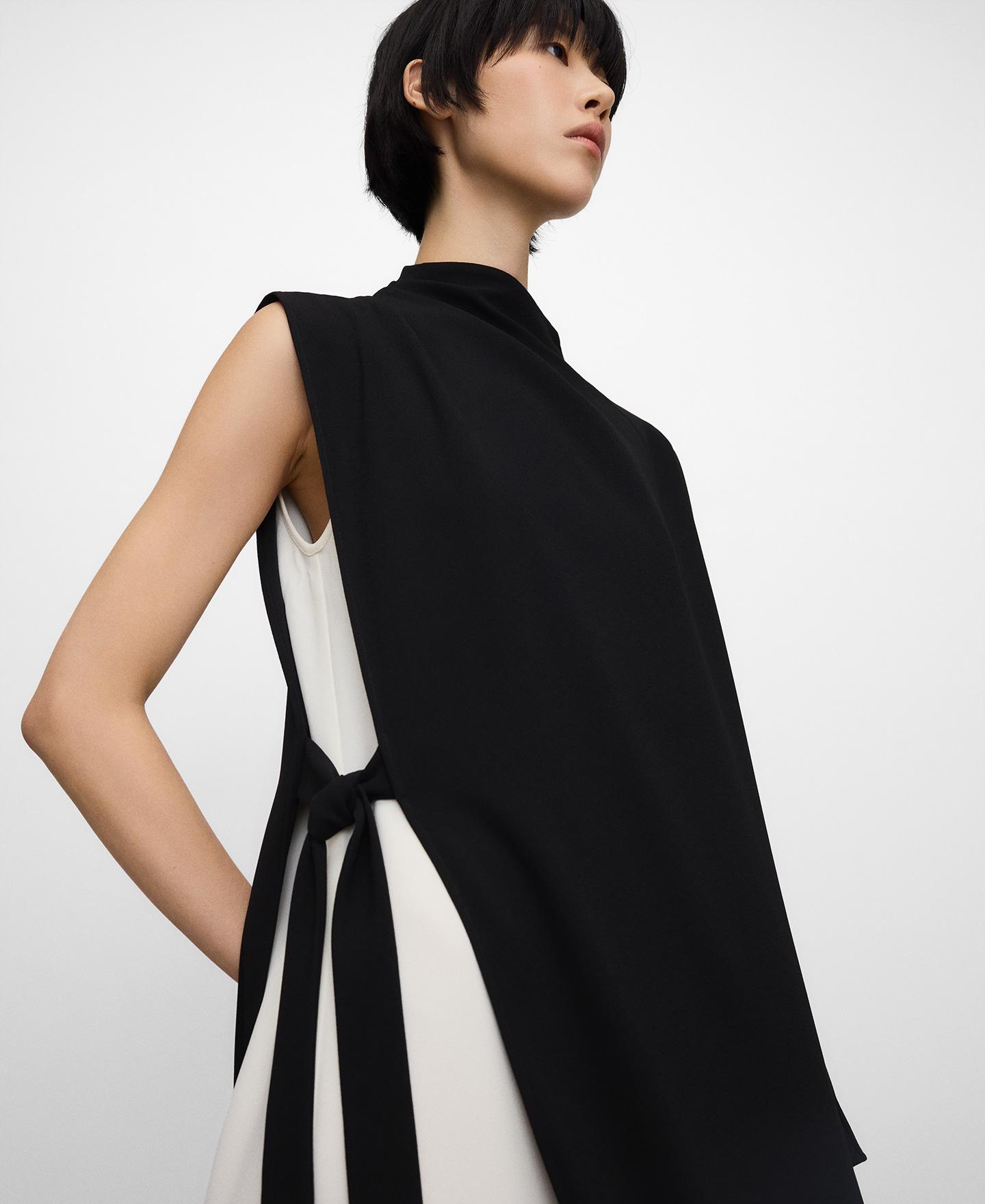 Vestido Comprido Assimétrico Bicolor Preto-4