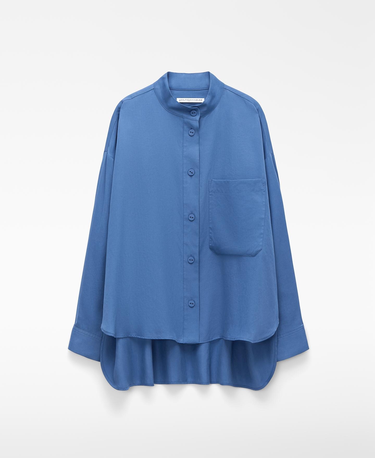 Camisa Fluida com Gola à Padre Azul-claro-5