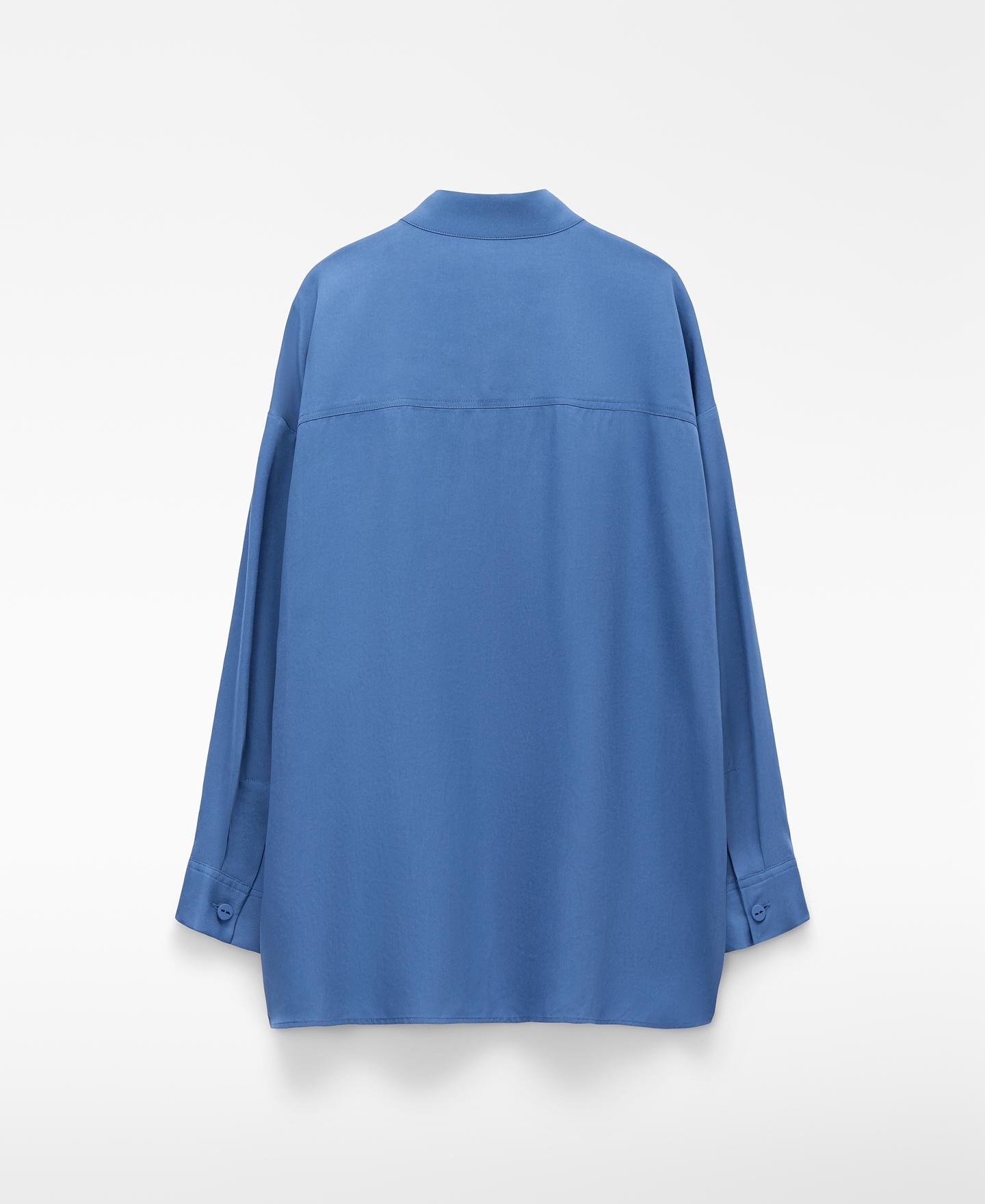 Camisa Fluida com Gola à Padre Azul-claro-6