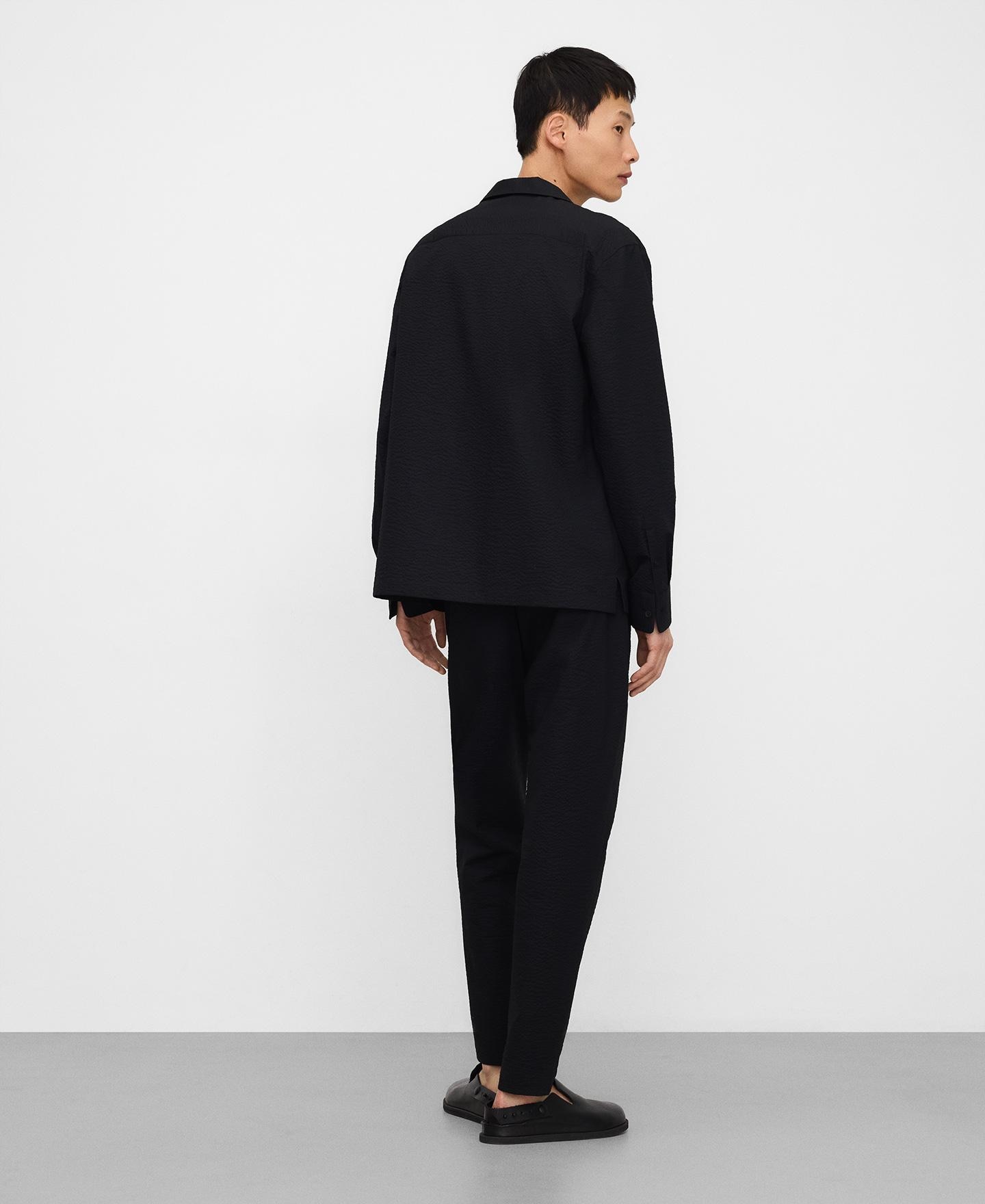 Camisa Formal em Tecido Seersucker de Algodão Preto-3
