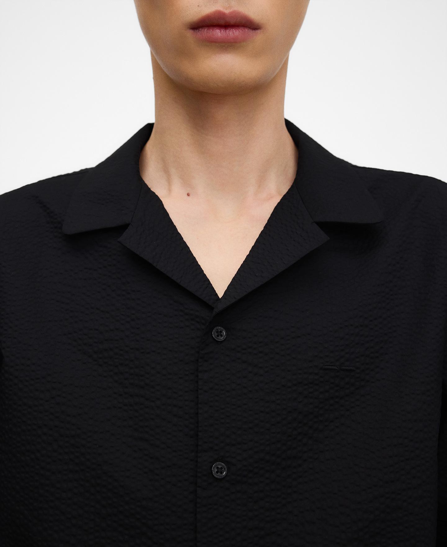 Camisa Formal em Tecido Seersucker de Algodão Preto-4